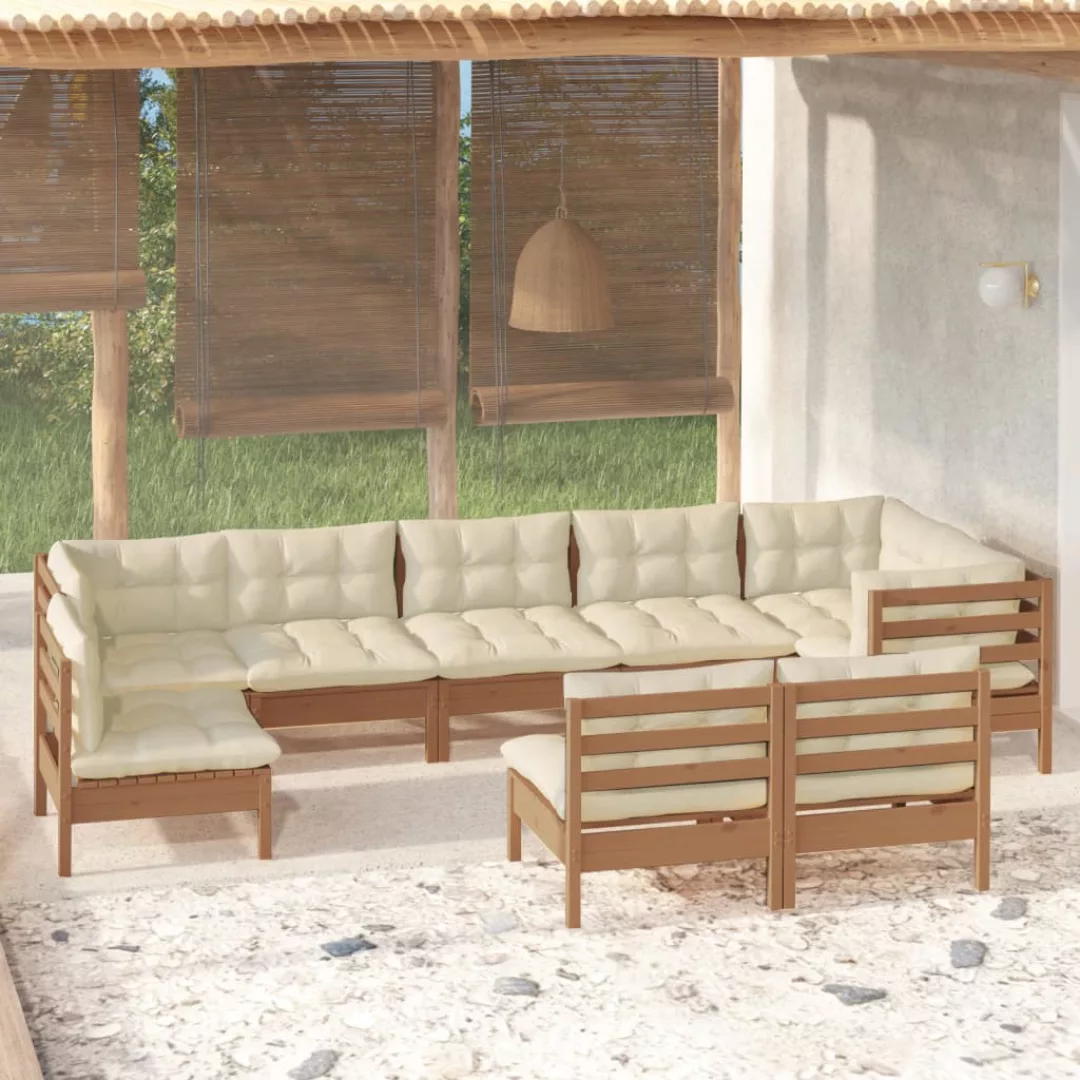 9-tlg. Garten-lounge-set Mit Kissen Honigbraun Kiefernholz günstig online kaufen