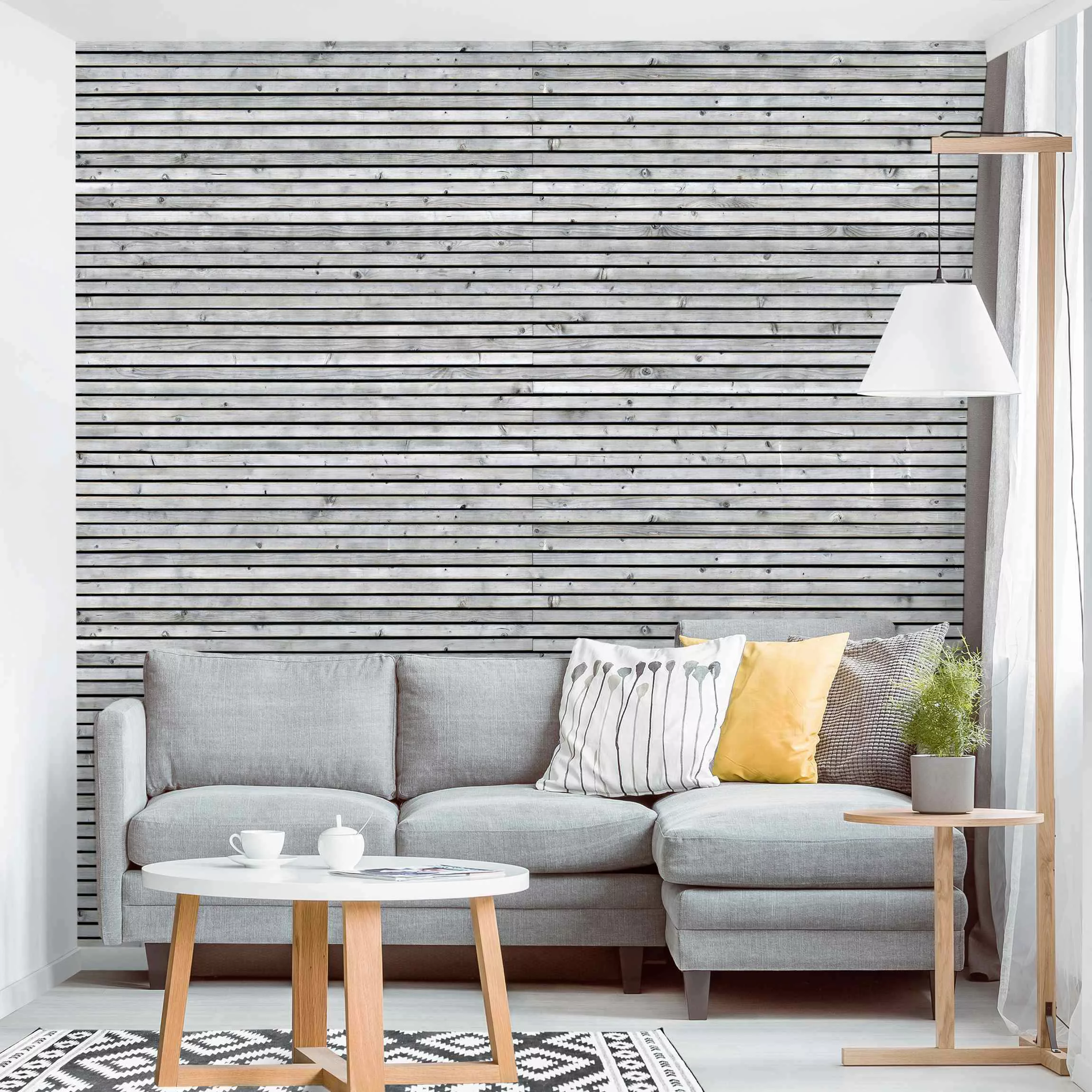 Bilderwelten Fototapete Holzwand mit schmalen Leisten schwarz weiß grau Gr. günstig online kaufen