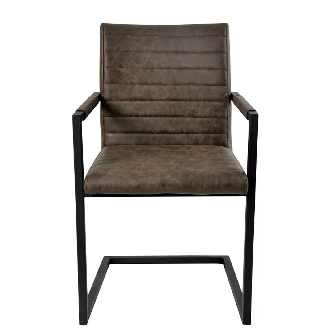 Armlehnen Freischwinger Stühle in Dunkelbraun Kunstleder Industriedesign (2 günstig online kaufen