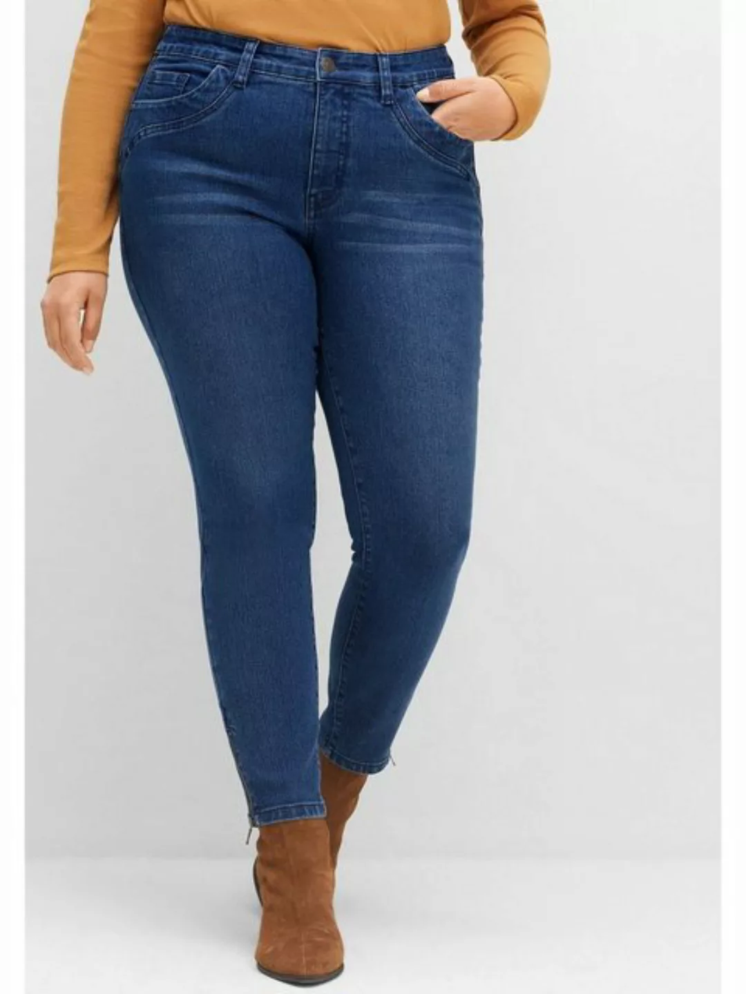 Sheego Stretch-Jeans Große Größen mit Zippern am Saumabschluss günstig online kaufen