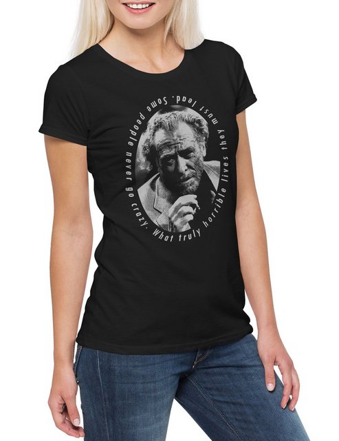 Urban Backwoods Print-Shirt Charles Bukowski Portrait Damen T-Shirt Quote Z günstig online kaufen