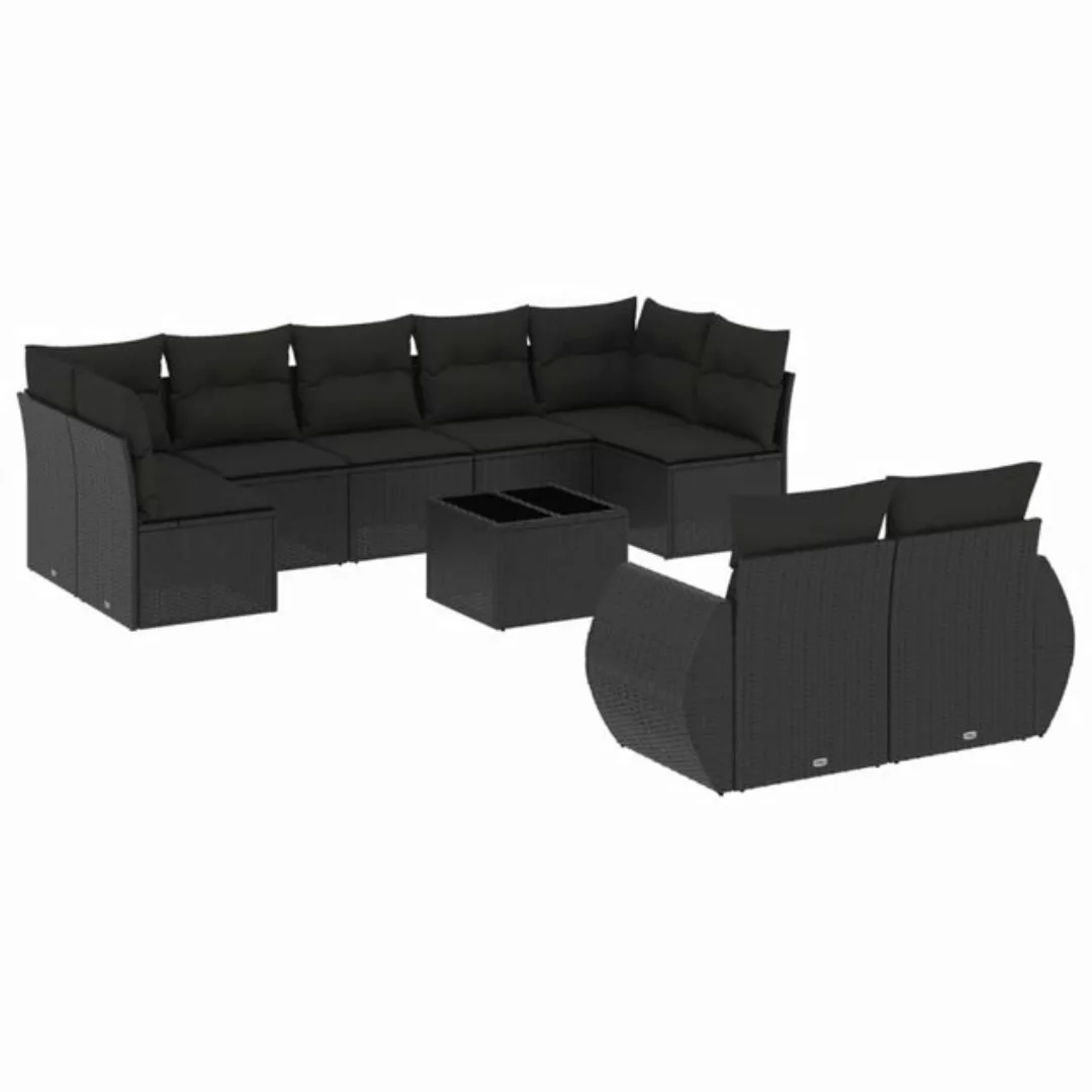 vidaXL Sofaelement 10-tlg. Garten-Sofagarnitur mit Kissen Schwarz Poly Ratt günstig online kaufen