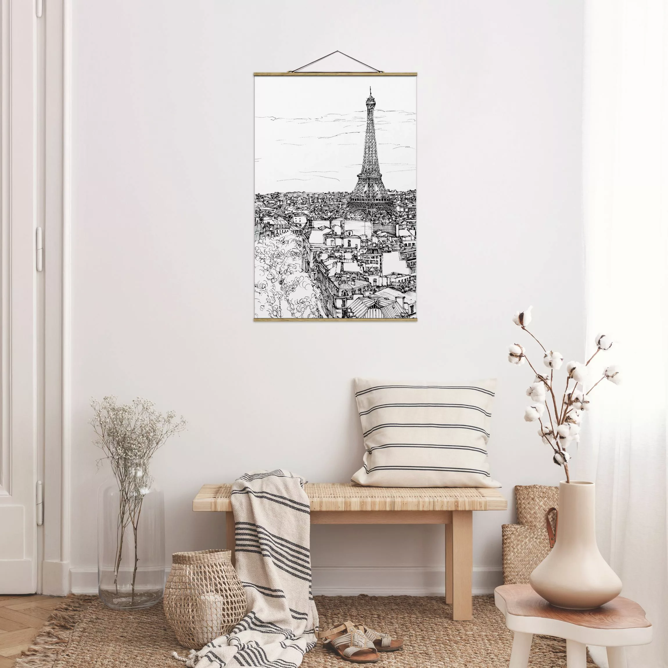 Stoffbild Architektur mit Posterleisten - Hochformat Stadtstudie - Paris günstig online kaufen