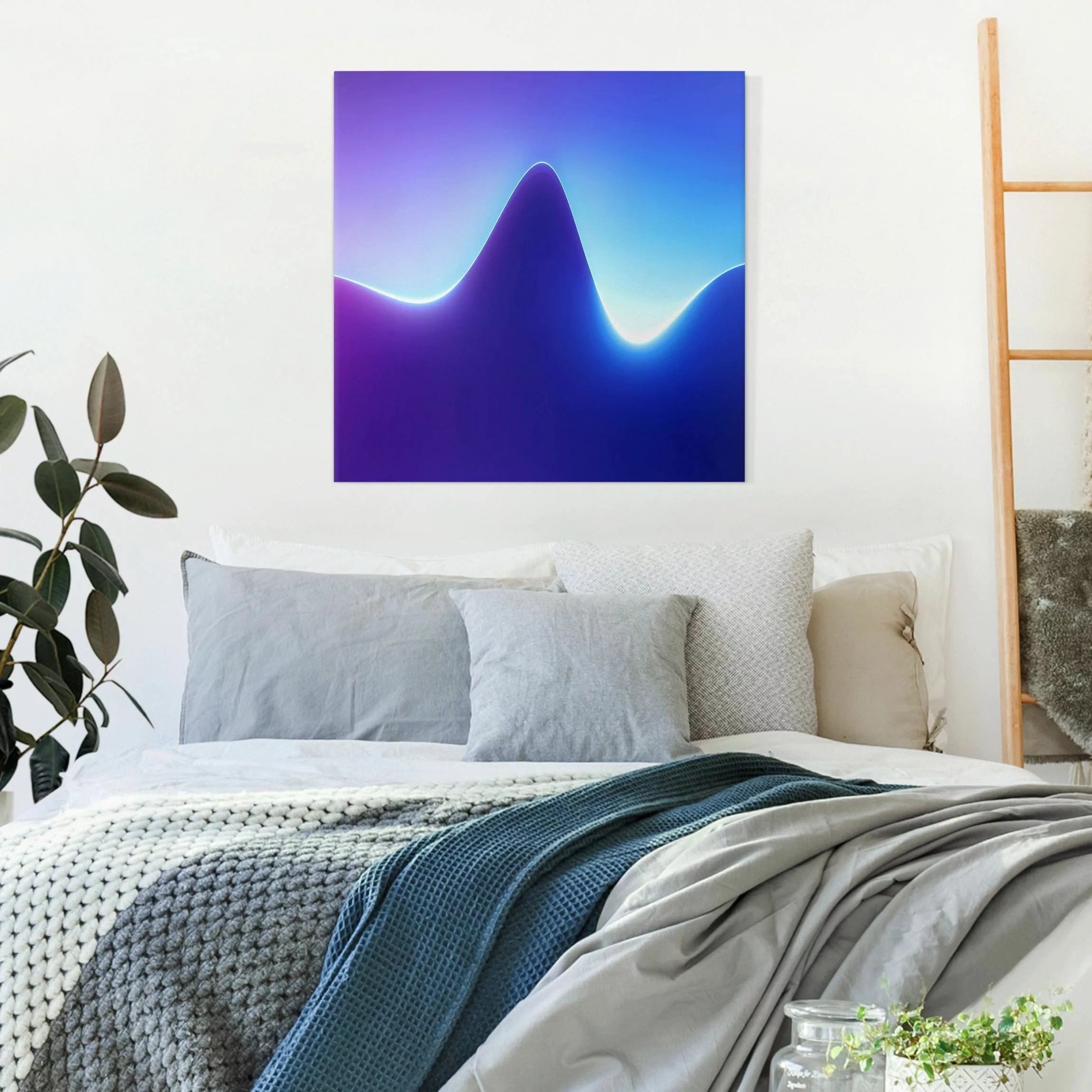 Leinwandbild Lichtwelle auf Blau günstig online kaufen