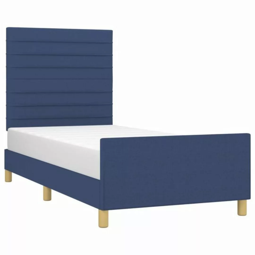 vidaXL Bett Bettgestell mit Kopfteil Blau 100x200 cm Stoff günstig online kaufen