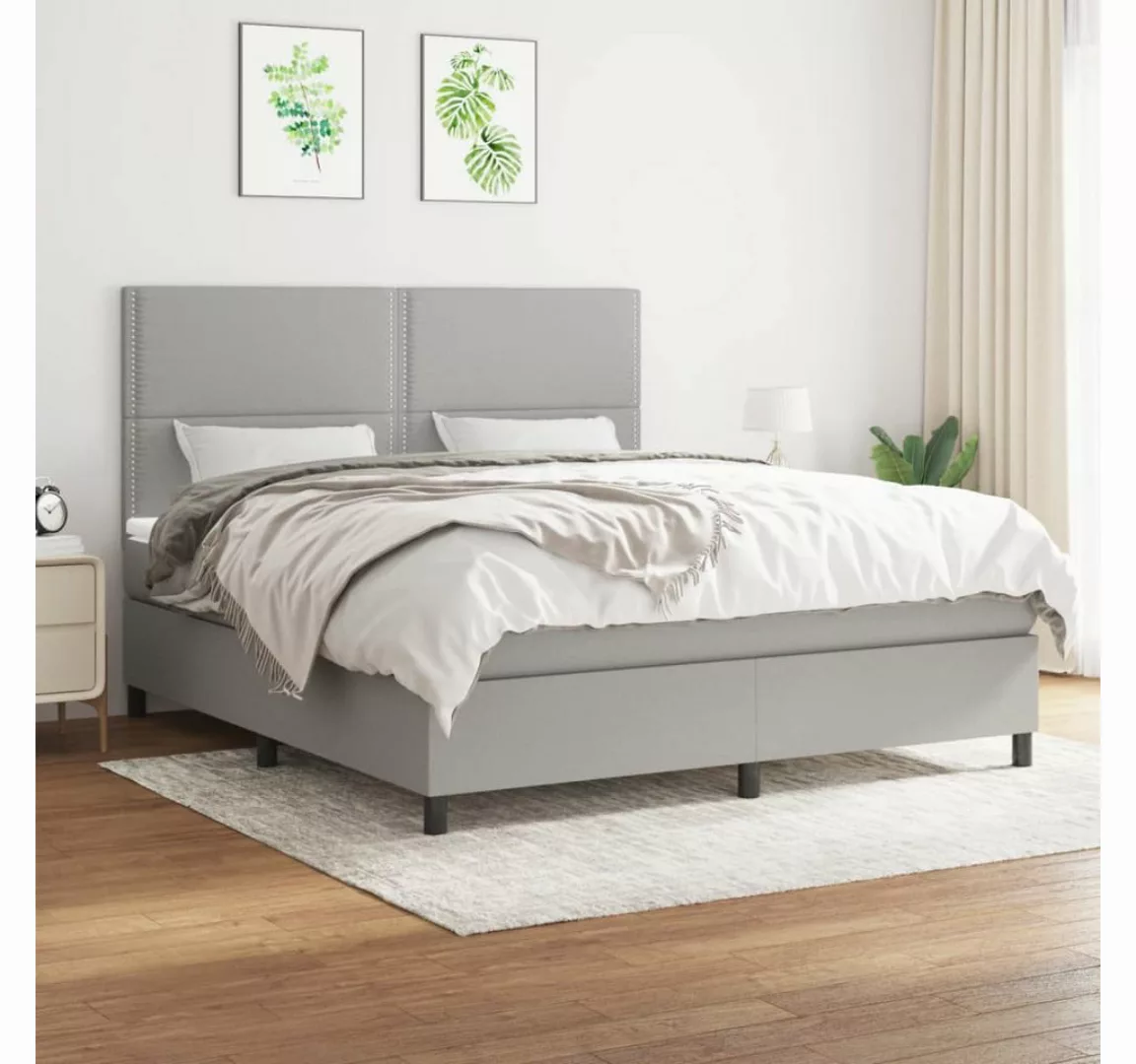 vidaXL Boxspringbett Boxspringbett mit Matratze Hellgrau 180x200 cm Stoff B günstig online kaufen