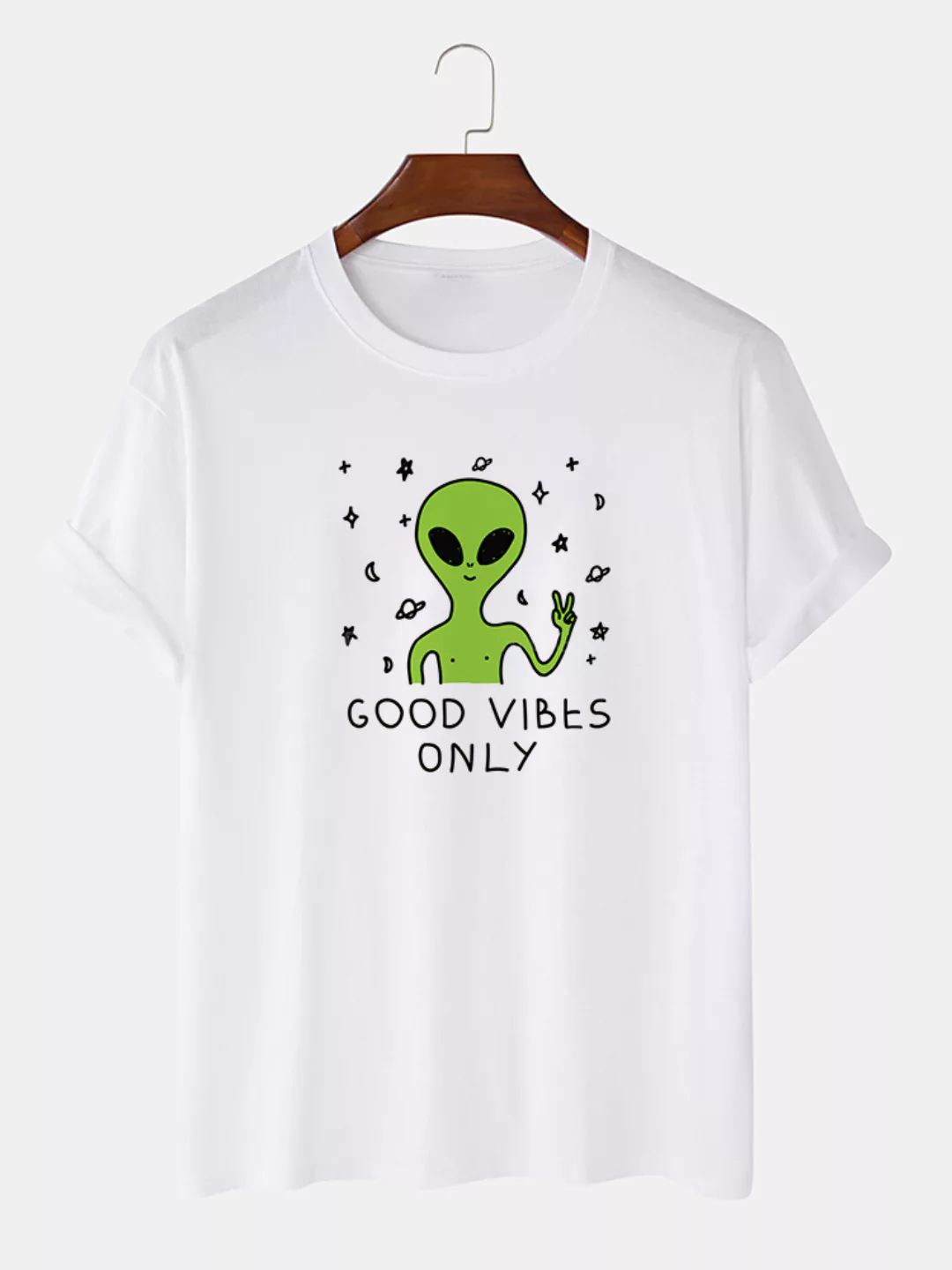 Herren 100% Baumwolle Fun Alien Printed Casual T-Shirt günstig online kaufen