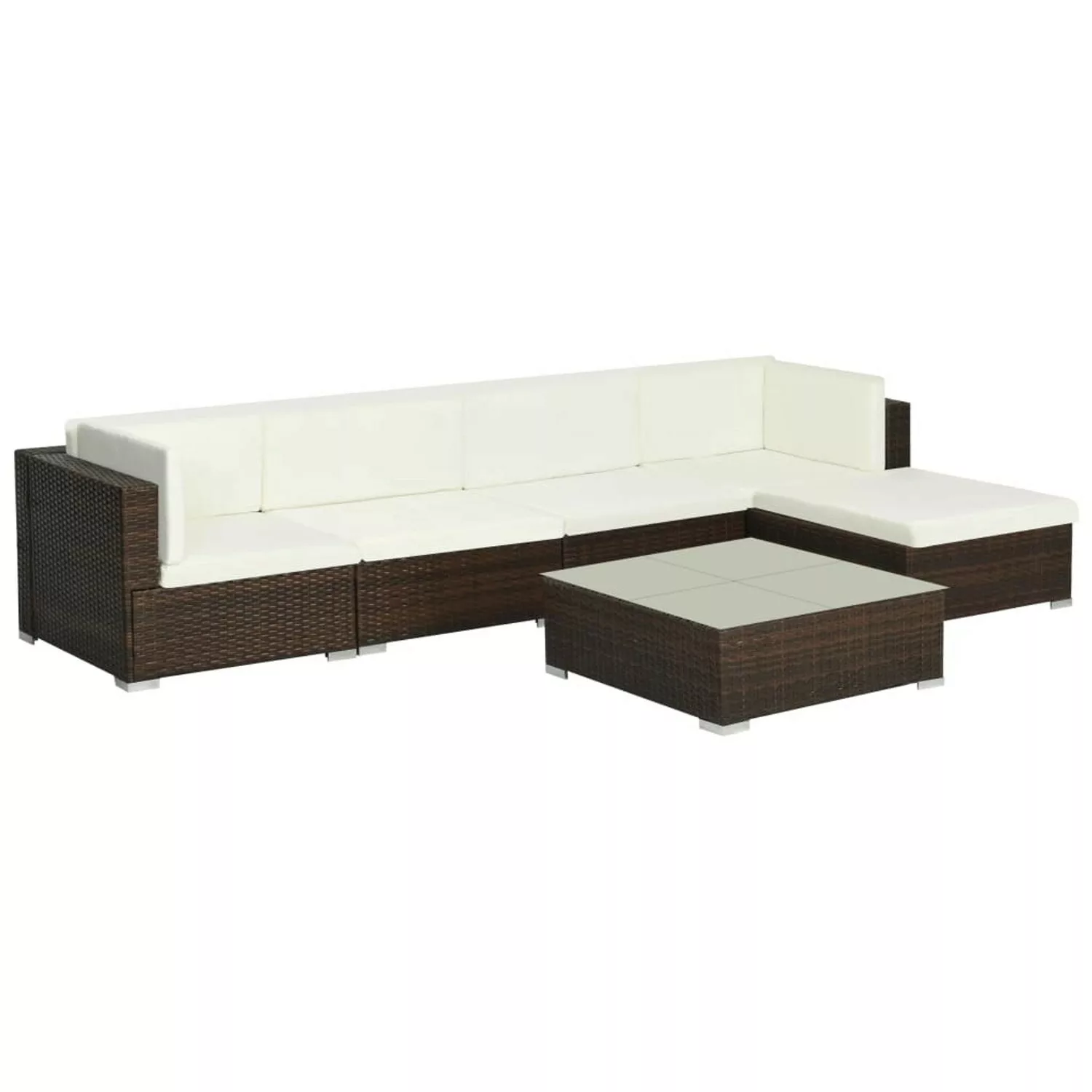 6-tlg. Garten-lounge-set Mit Auflagen Poly Rattan Braun günstig online kaufen