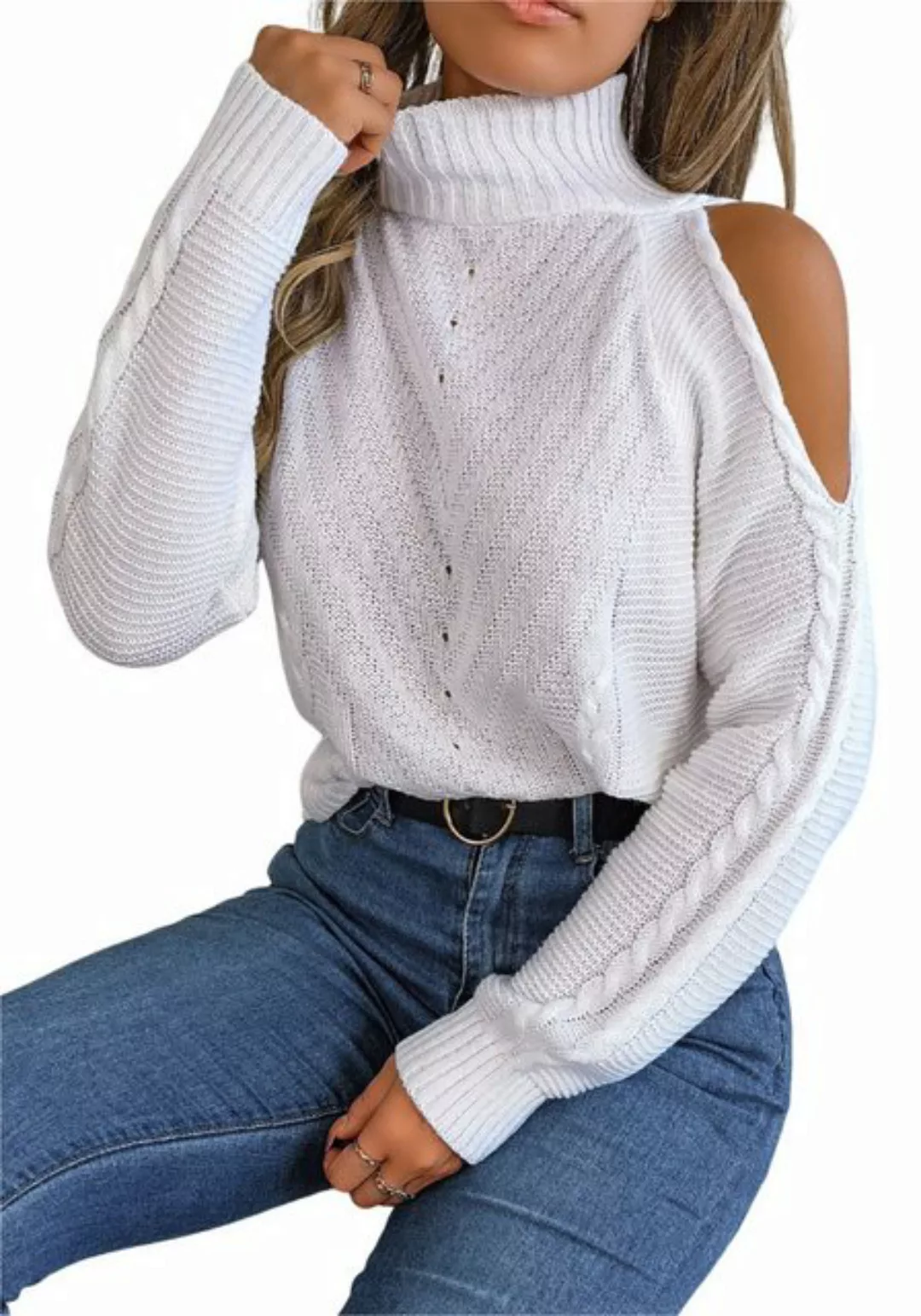 Mayou Strickpullover Damen Sexy Schulterfreies Elegant Herbst Oberteile Cas günstig online kaufen