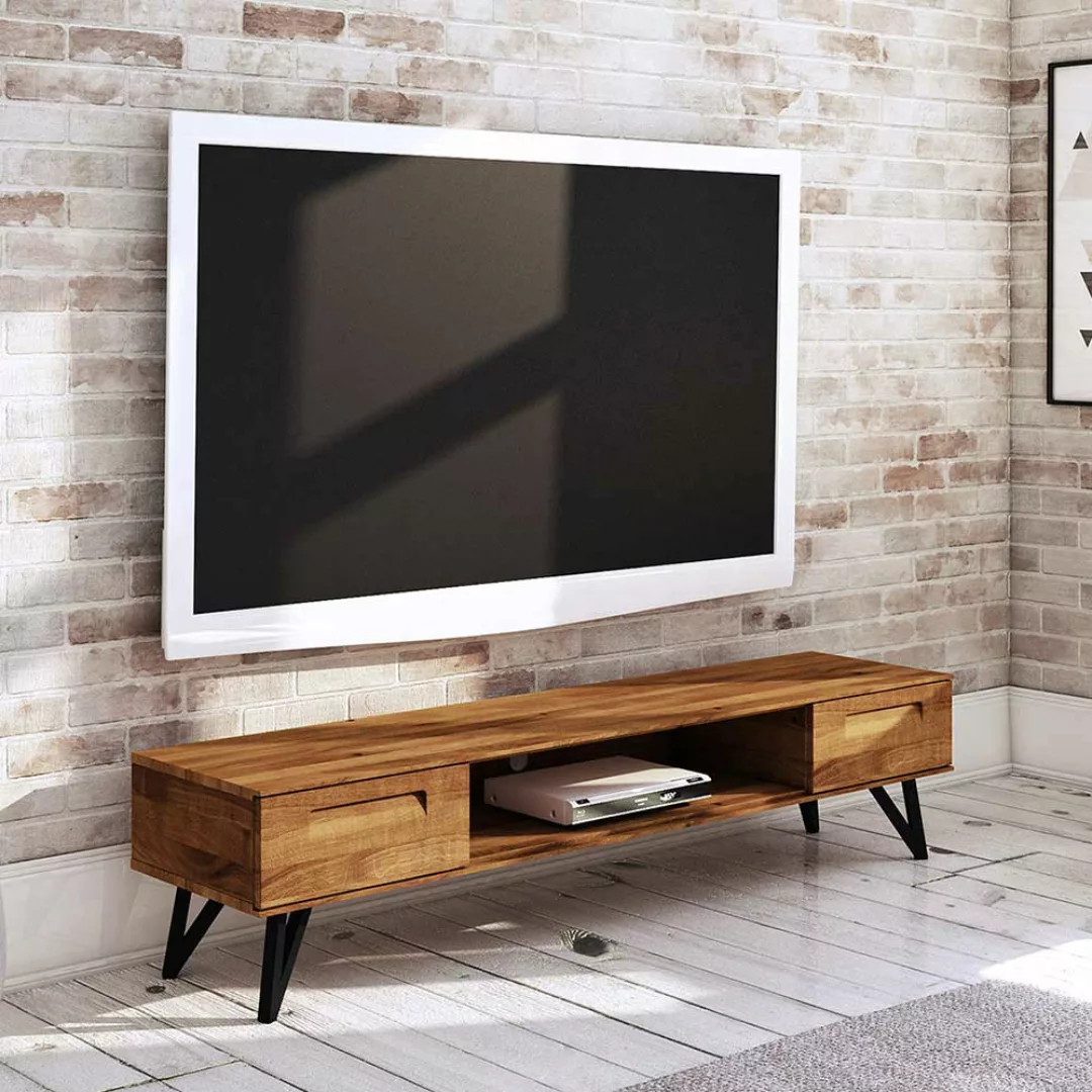 TV Kommode aus Wildeiche Massivholz und Stahl 45 cm tief günstig online kaufen