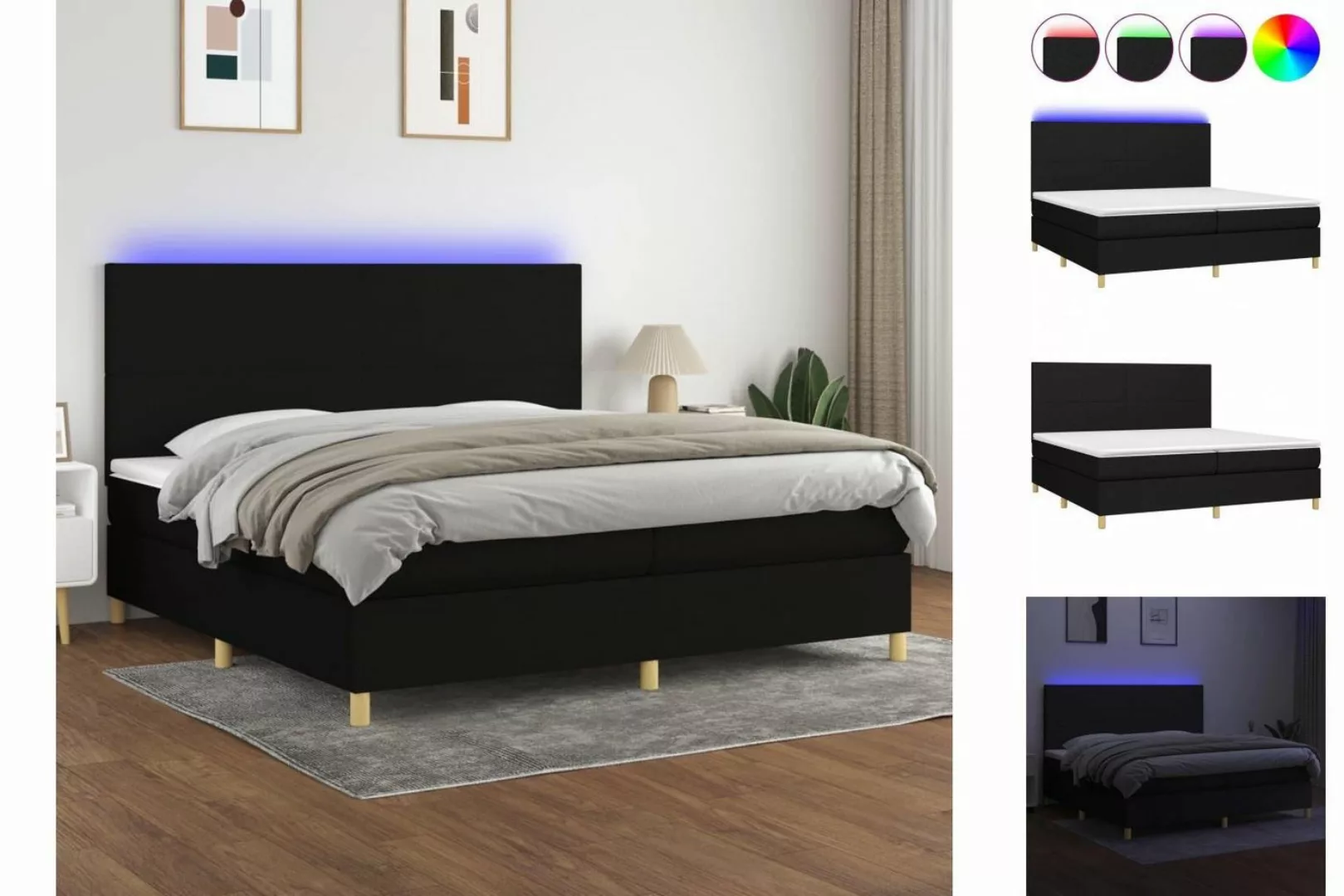 vidaXL Bettgestell Boxspringbett mit Matratze LED Schwarz 200x200 cm Stoff günstig online kaufen