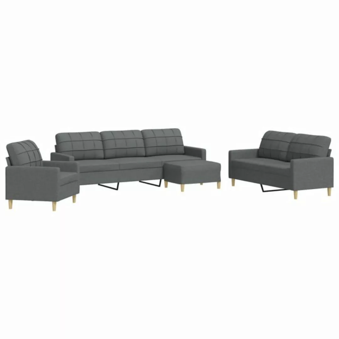 vidaXL Sofa 4-tlg. Sofagarnitur mit Fußhocker Dunkelgrau Stoff günstig online kaufen