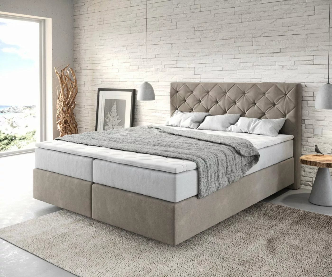 DELIFE Boxspringbett Dream-Great, Mikrofaser Beige 160x200 cm mit TFK Matra günstig online kaufen