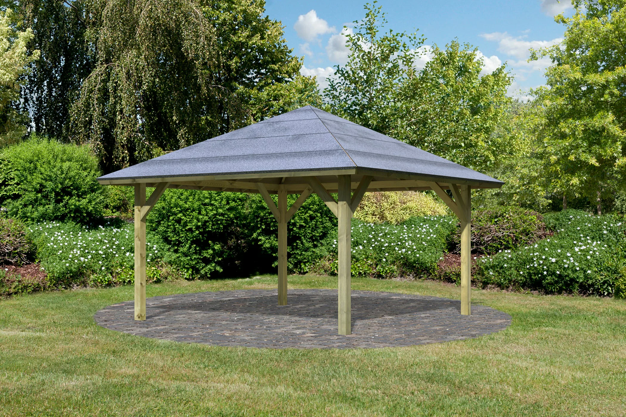 Karibu Pavillon "Kirn1", (Set), BxTxH: 431x431x315 cm, mit H-Pfostenanker günstig online kaufen