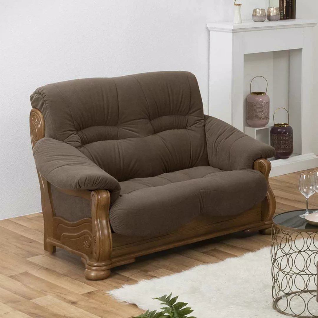 Wohnzimmer Sofa für zwei Personen in Braun Eiche rustikal günstig online kaufen