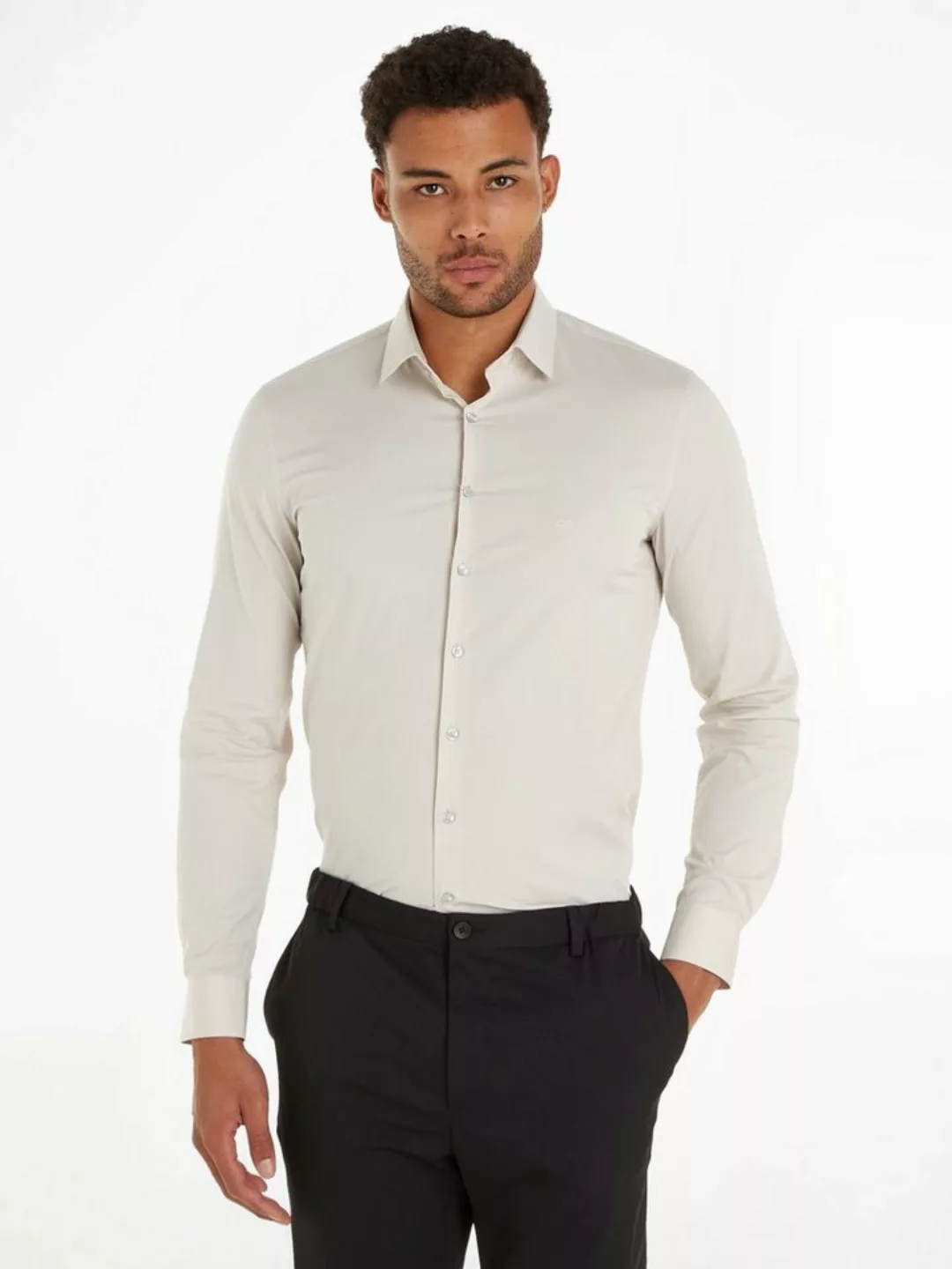 Calvin Klein Businesshemd POPLIN STRETCH SLIM SHIRT mit Kentkragen, Logopri günstig online kaufen