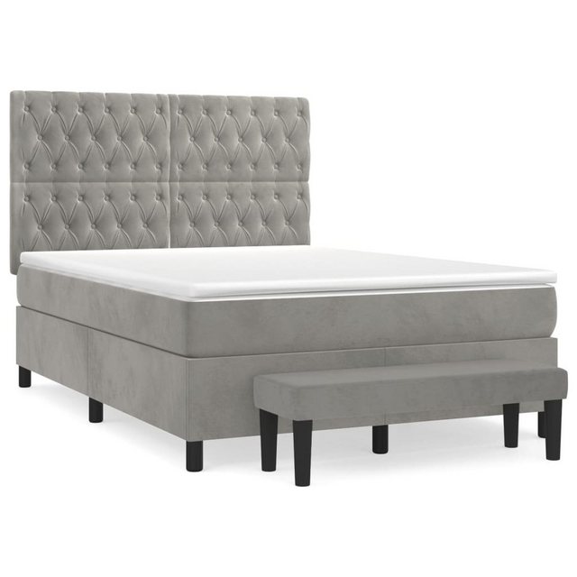 furnicato Bett Boxspringbett mit Matratze Hellgrau 140x190 cm Samt günstig online kaufen