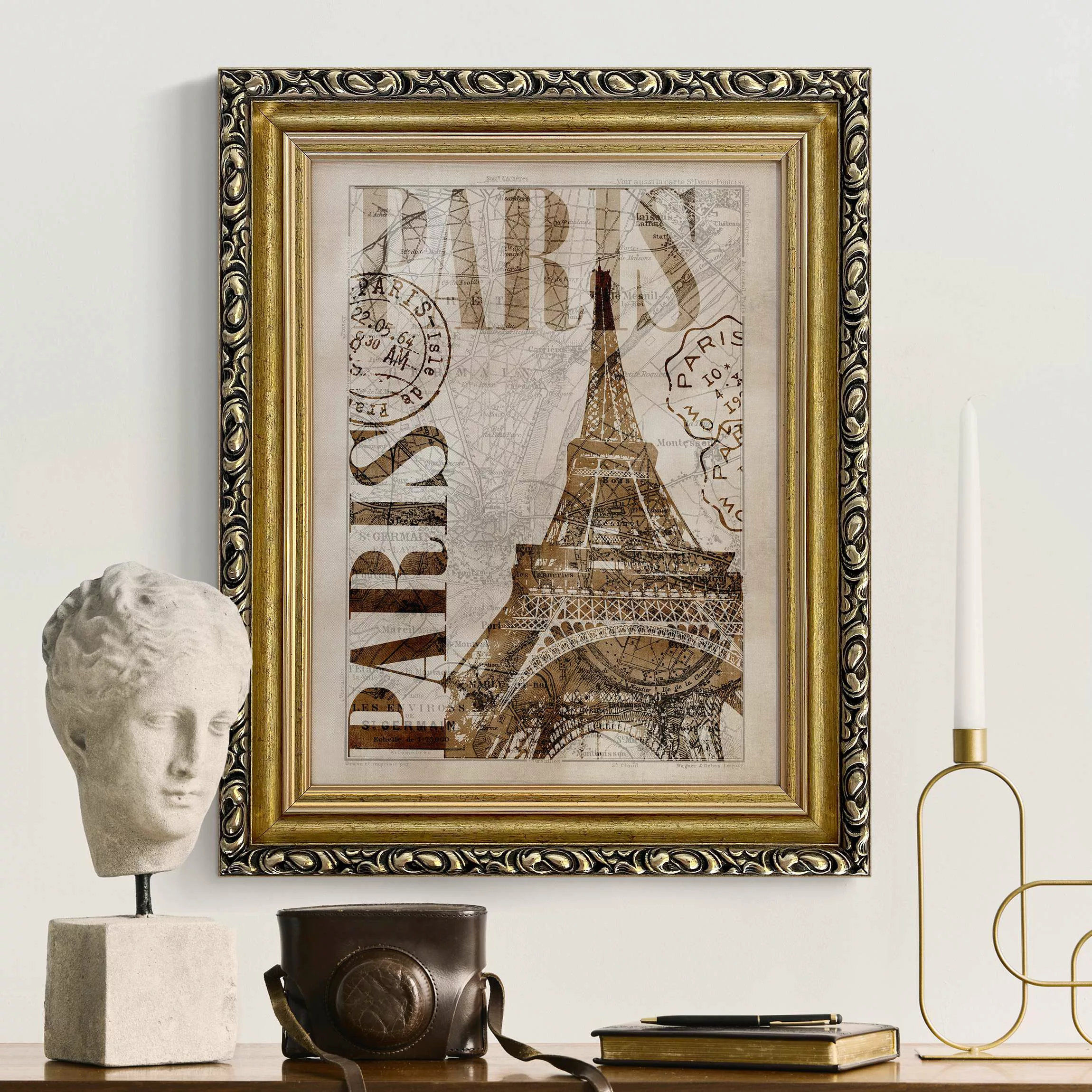 Gerahmtes Leinwandbild Shabby Chic Collage - Paris günstig online kaufen