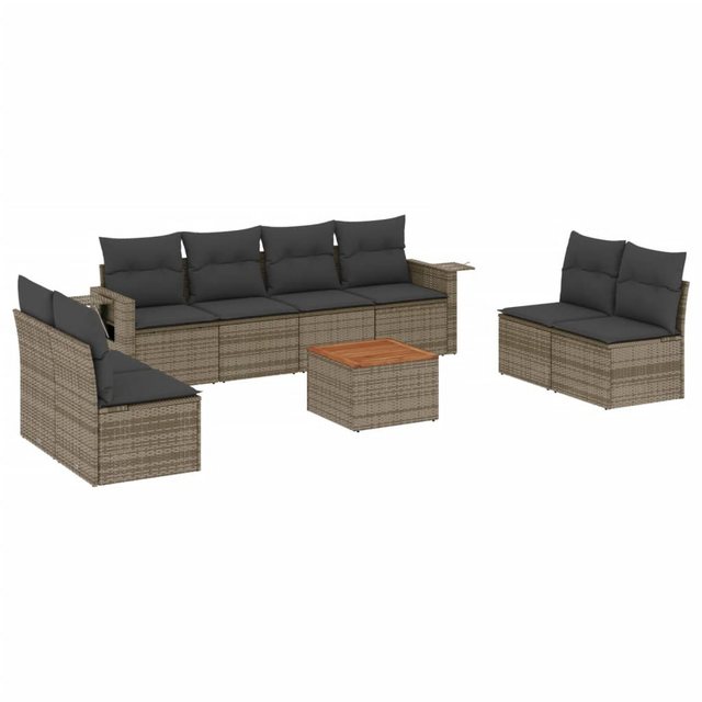 vidaXL Sofaelement 9-tlg. Garten-Sofagarnitur mit Kissen Grau Poly Rattan ( günstig online kaufen