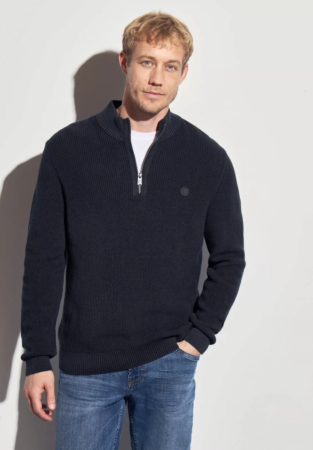 STREET ONE MEN Stehkragenpullover, aus reiner Baumwolle günstig online kaufen