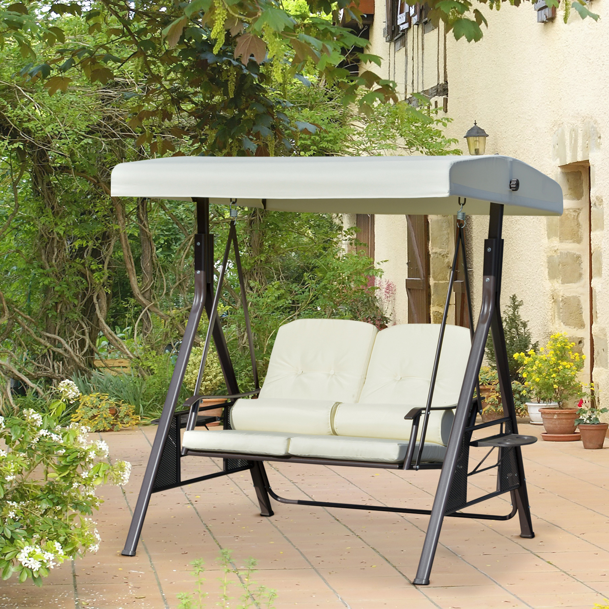 Outsunny 2-Sitzer Hollywoodschaukel Gartenschaukel mit Sonnendach, Kissen & günstig online kaufen