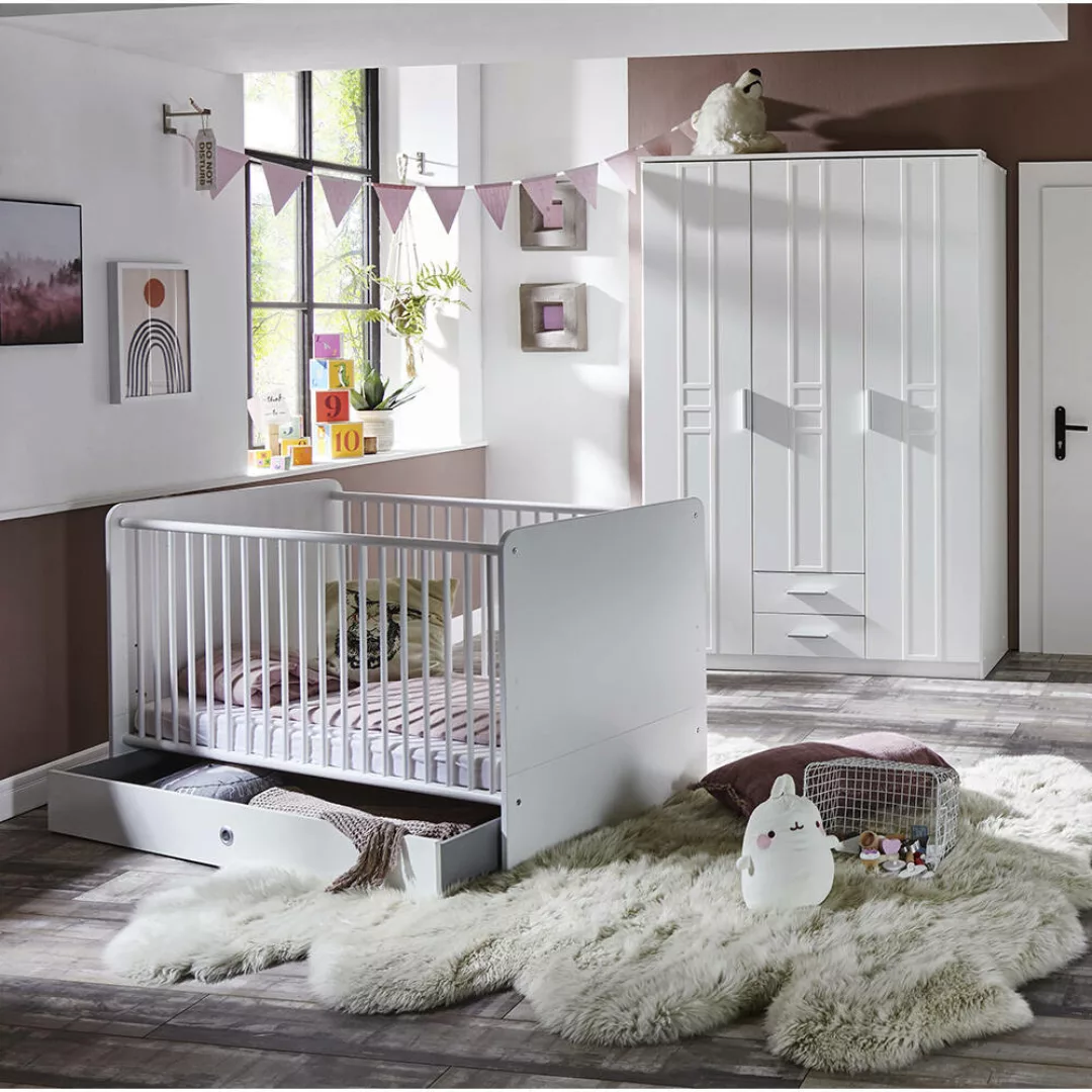 Babyzimmer 3-teilig BEELEN-43 mit Gitterbett in weiß günstig online kaufen