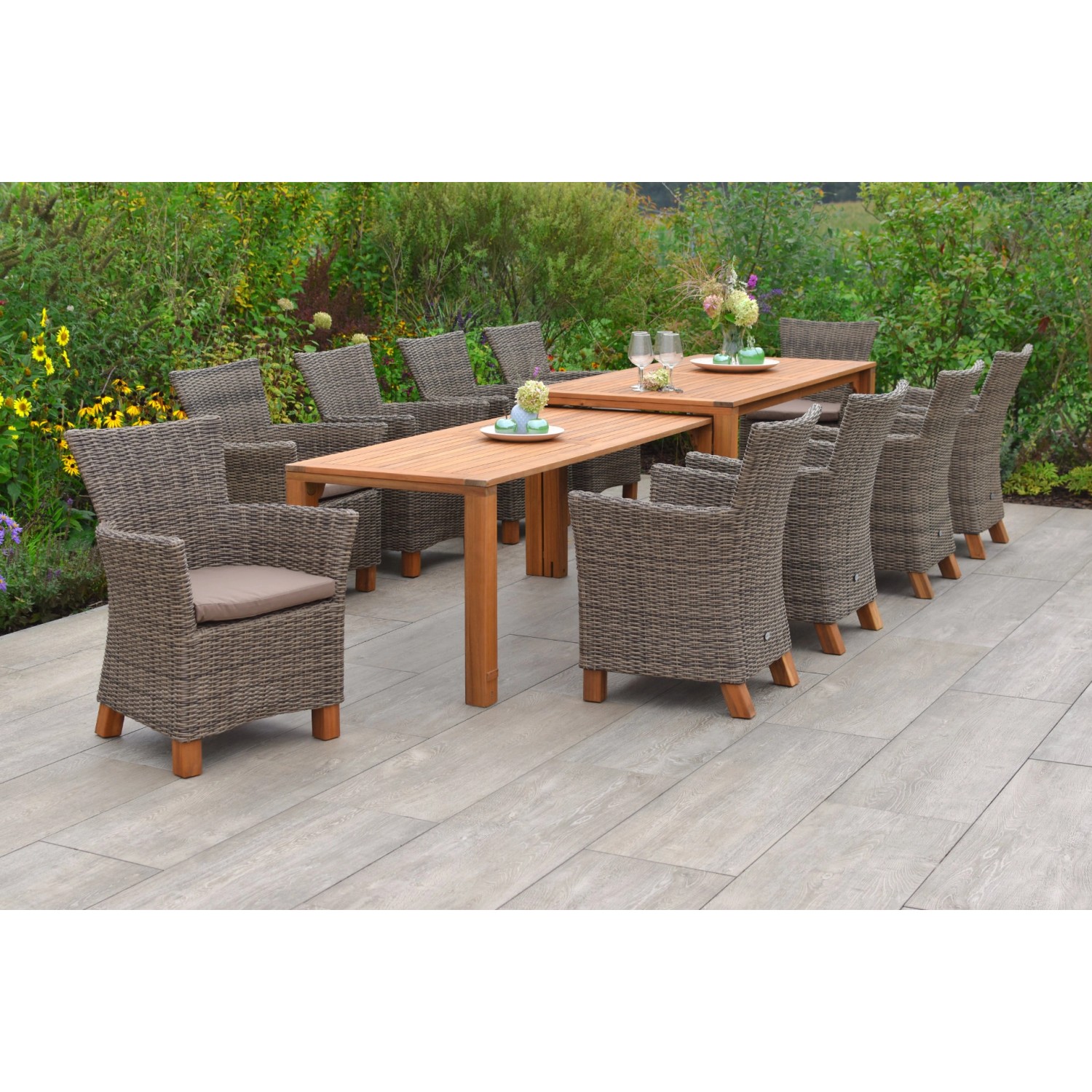 Merxx Toskana Set 11-tlg. 10 Sessel Flex-Gartentisch Ausziehbar Natur günstig online kaufen