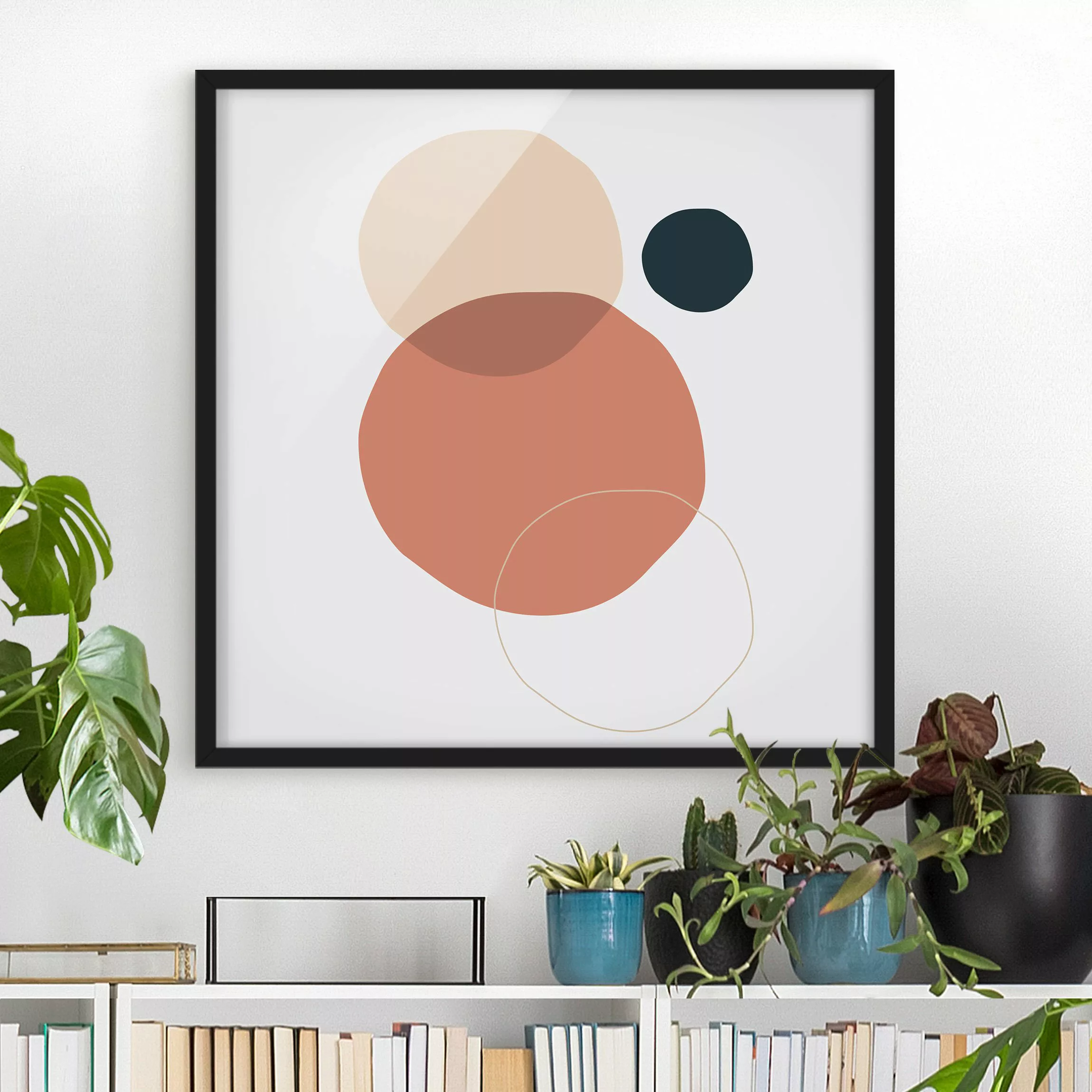 Bild mit Rahmen Abstrakt - Quadrat Line Art Kreise Pastell günstig online kaufen