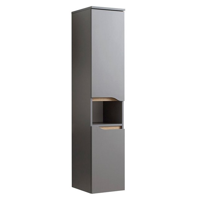 Badezimmer Midischrank, 141 cm hoch, QENA-66 in Quarzgrau Matt Touch mit Ri günstig online kaufen