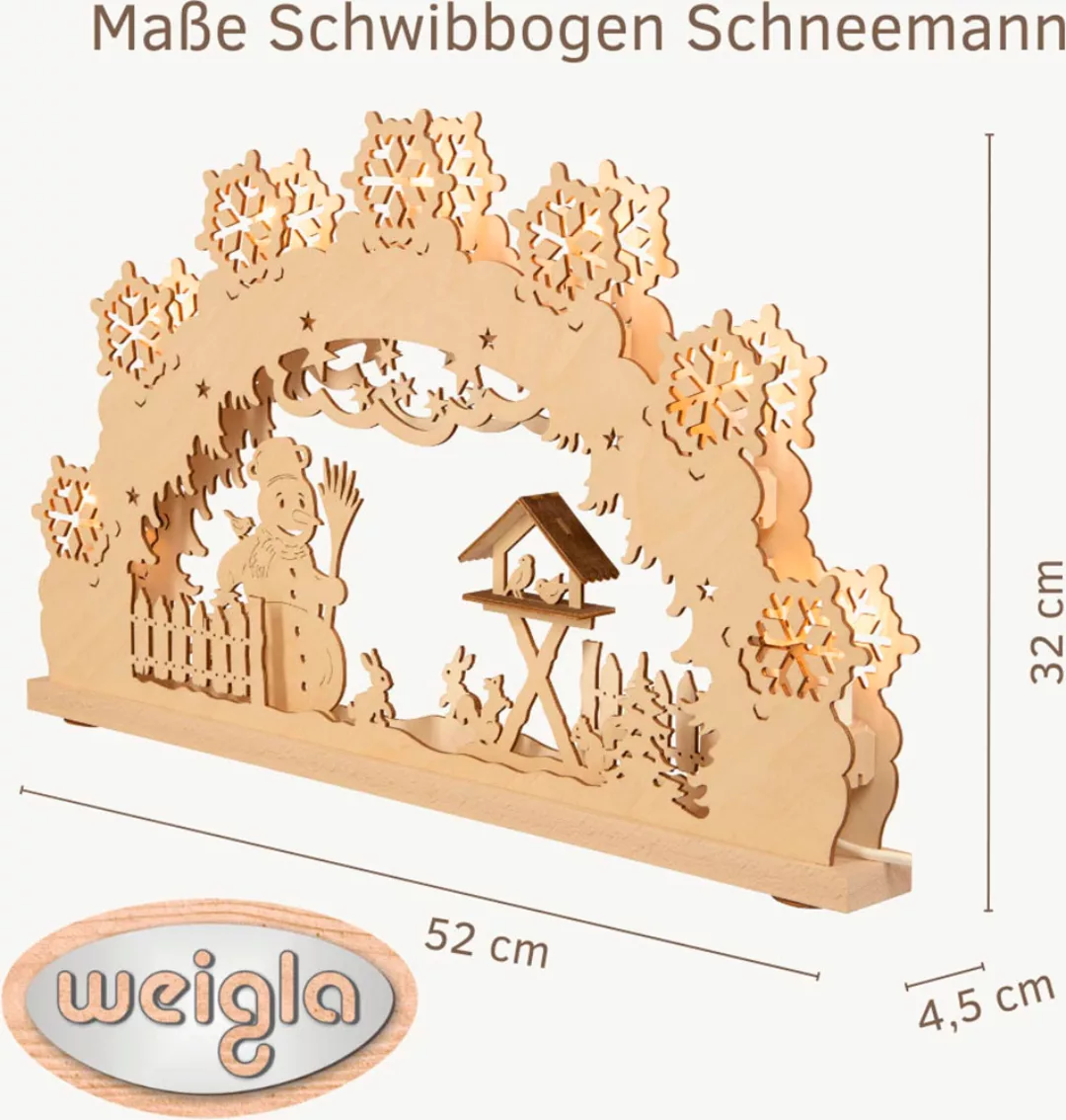 Weigla Schwibbogen »Schneemann, Lichterbogen aus Holz NATUR-BRAUN«, Erzgebi günstig online kaufen