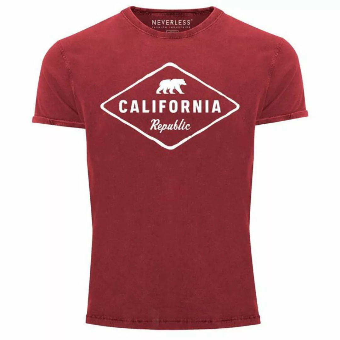 Neverless Print-Shirt Herren Vintage Shirt California Republic Bear Badge B günstig online kaufen