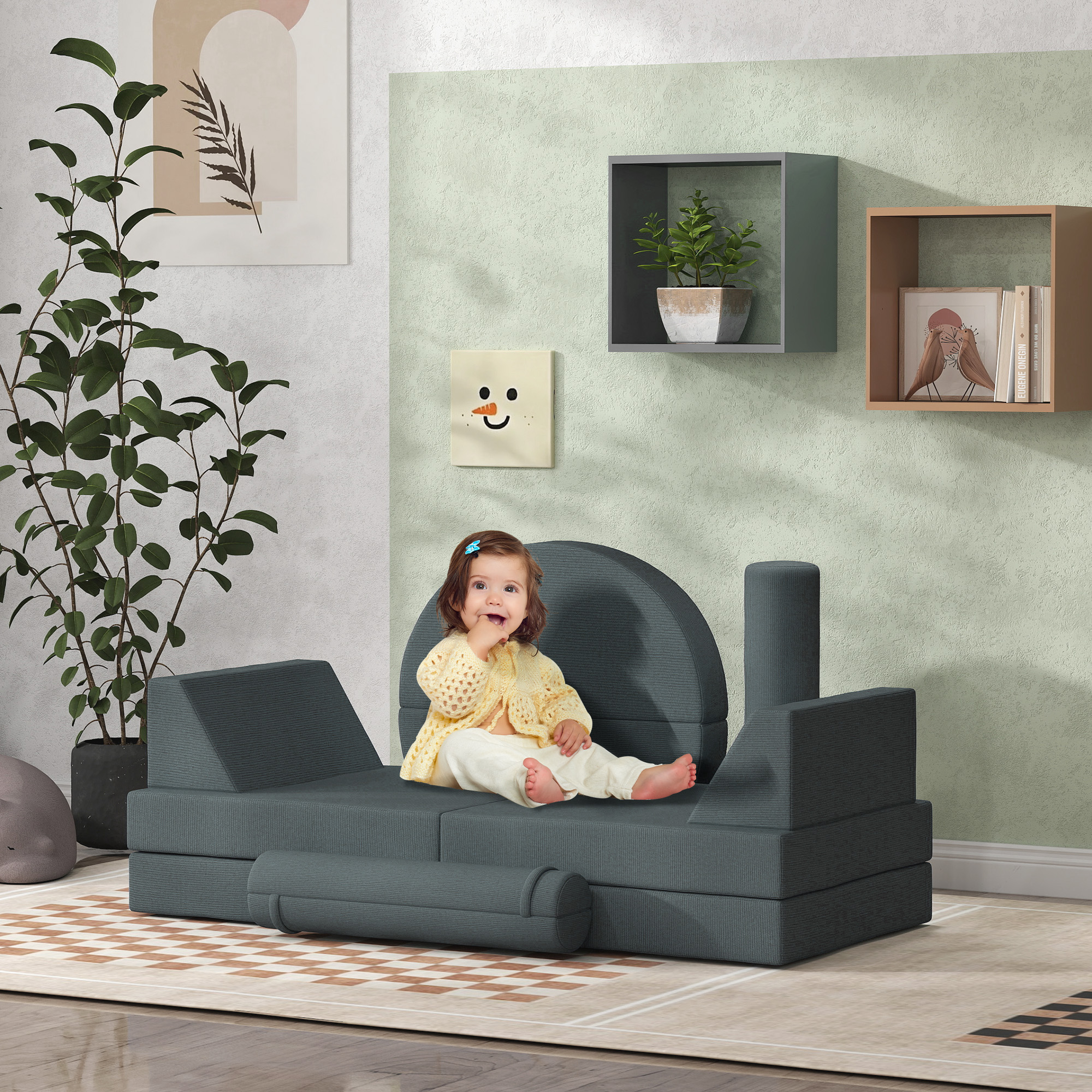 AIYAPLAY Kindersofa,14-Teilige Modulare Kindercouch aus Schaumstoff, Softba günstig online kaufen