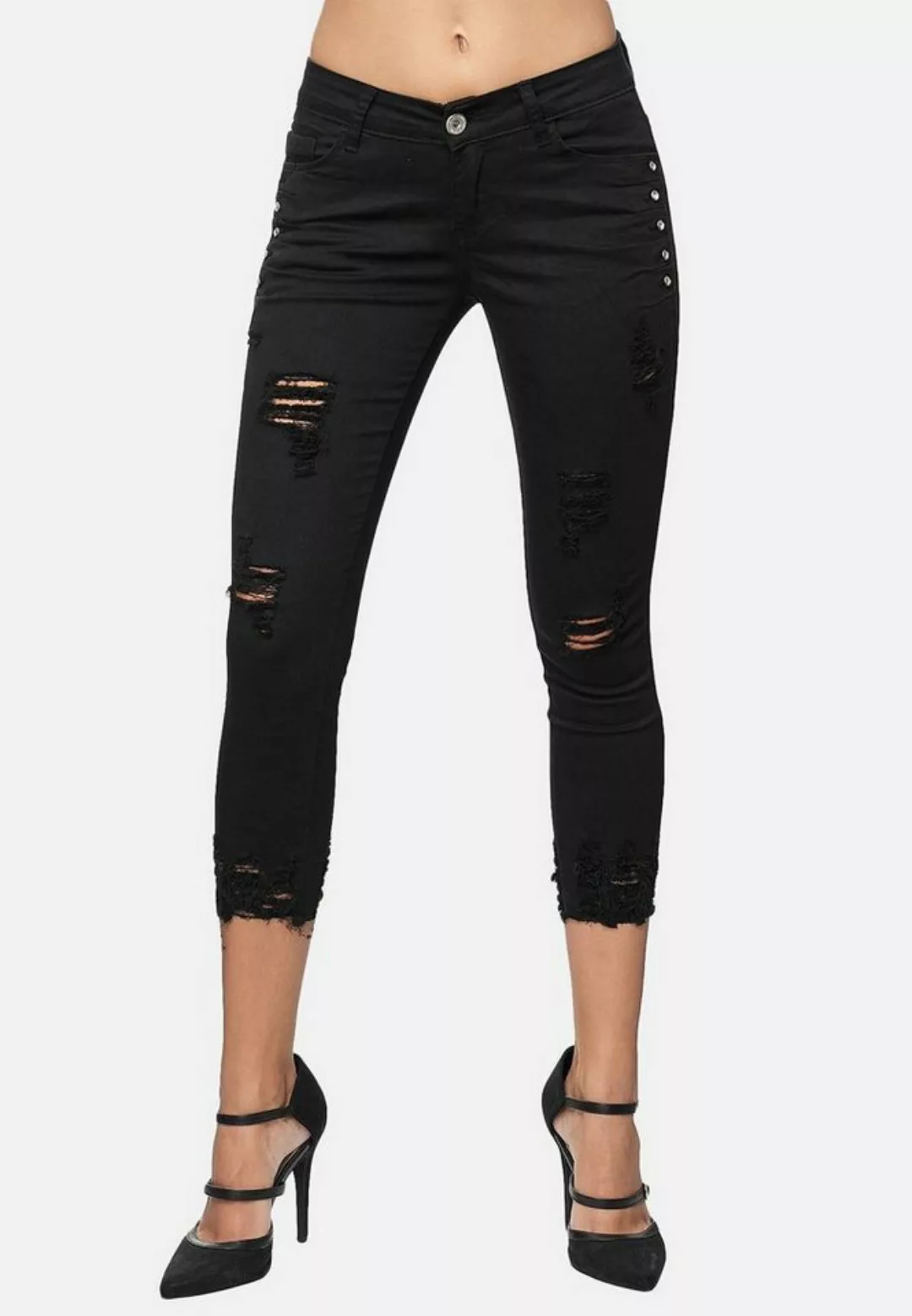 Egomaxx Skinny-fit-Jeans Skinny Denim Jeans Hosen mit Glitzer und cropped D günstig online kaufen