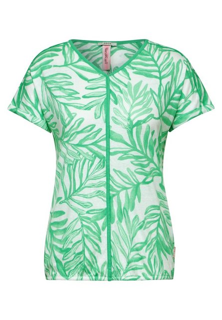 Cecil T-Shirt Cecil / Da.Shirt, Polo / LINEN_leave print t-shirt günstig online kaufen