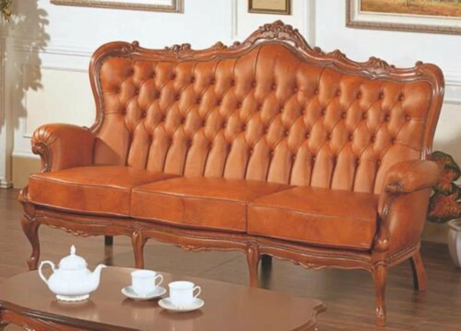 JVmoebel Sofa Luxus 3-Sitzer-Sofa 3-Sitzer-Sofa aus braunem Leder Art déco günstig online kaufen