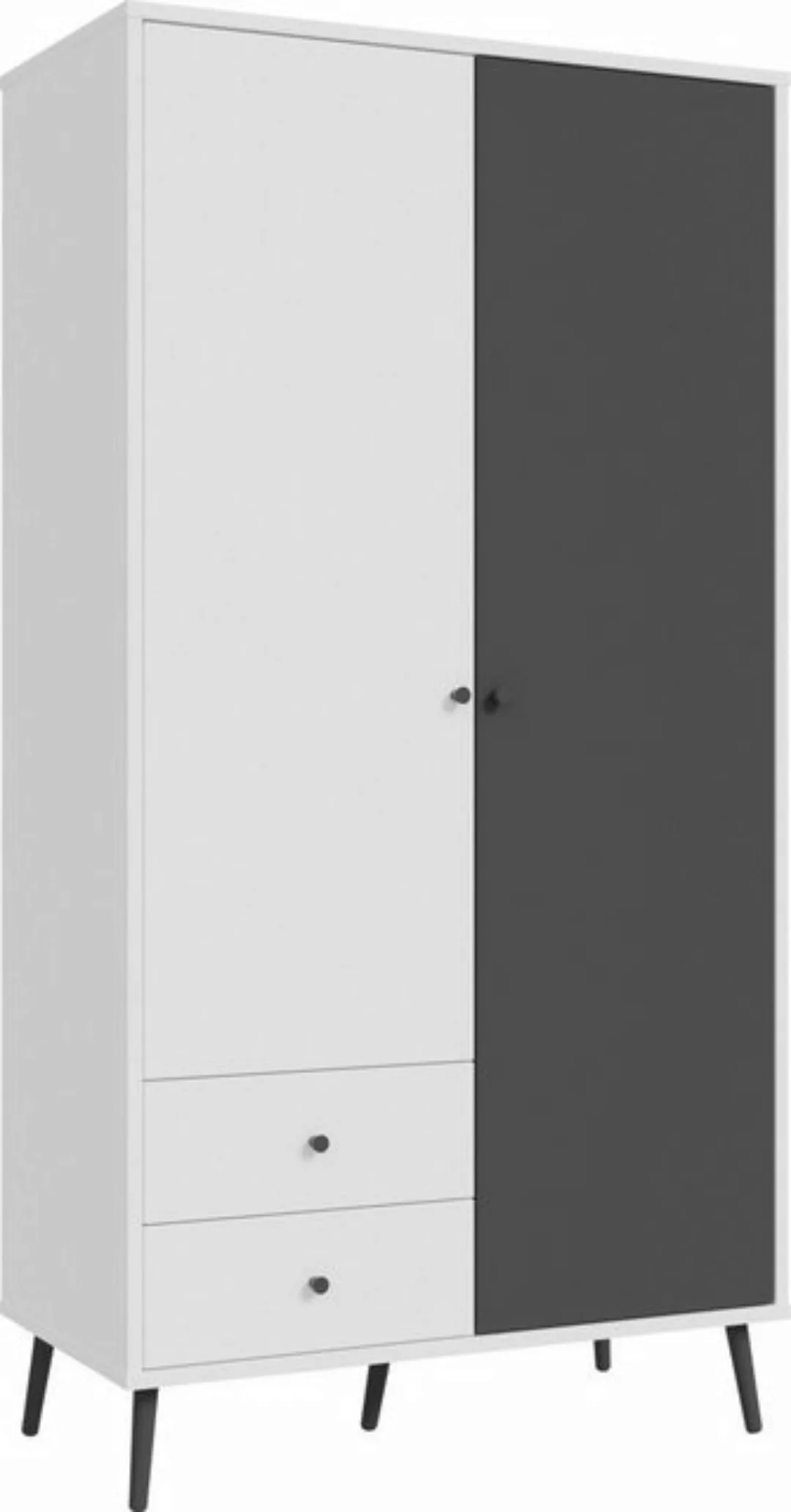 Kleiderschrank Harllson 2 Türen, 2 Schübe, Weiss / Wolfram grau - 104,5x201 günstig online kaufen