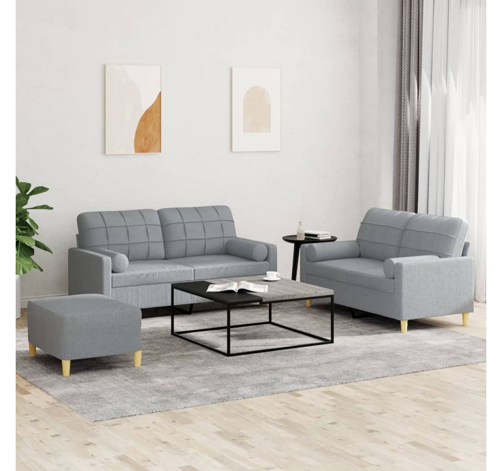 vidaXL Sofa Sofagarnitur mit Kissen Stoff, mit Zierkissen + Fusshocker, Hel günstig online kaufen