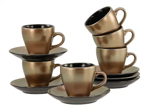 CreaTable Espressotasse »Golden Days Schwarz, Espressoset, 12-tlg.«, (Set, günstig online kaufen
