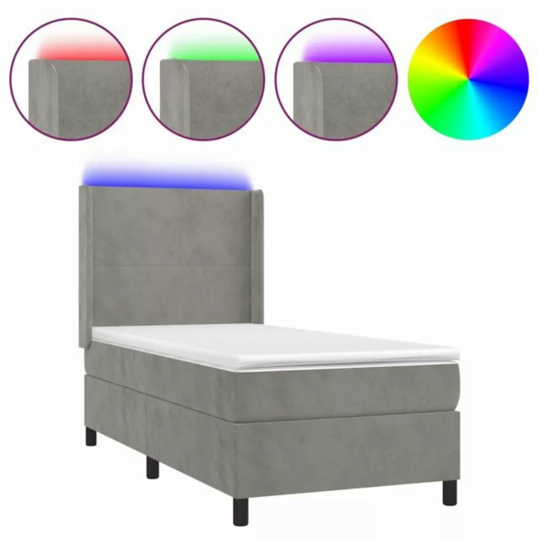 vidaXL Bettgestell Boxspringbett mit Matratze LED Hellgrau 80x200 cm Samt B günstig online kaufen