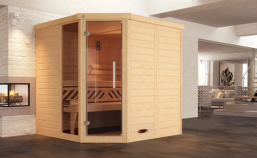 Weka Massivholzsauna-Elementsauna Kemi Eck Gr. 1 Glastür und Fenster Set günstig online kaufen