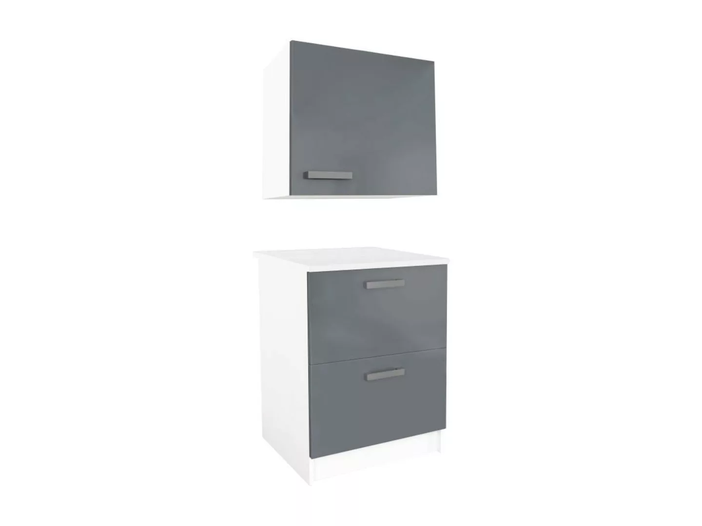 Küchenmöbel TRATTORIA - 1 Unterschrank & 1 Oberschrank - Grau & Weiß günstig online kaufen