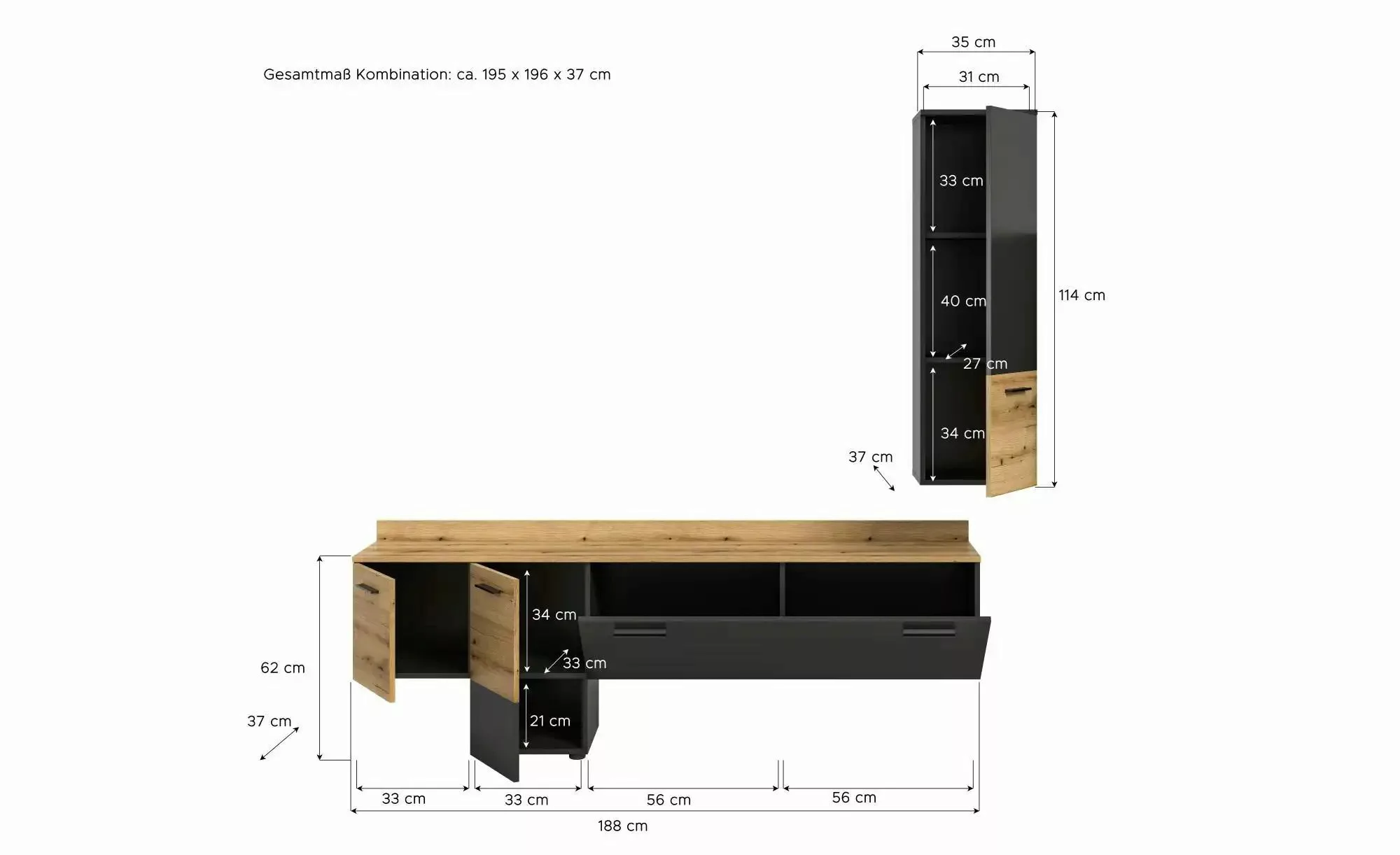 Wohnwand  Gerhar ¦ grau ¦ Maße (cm): B: 195 H: 196 Wohnwände - Höffner günstig online kaufen