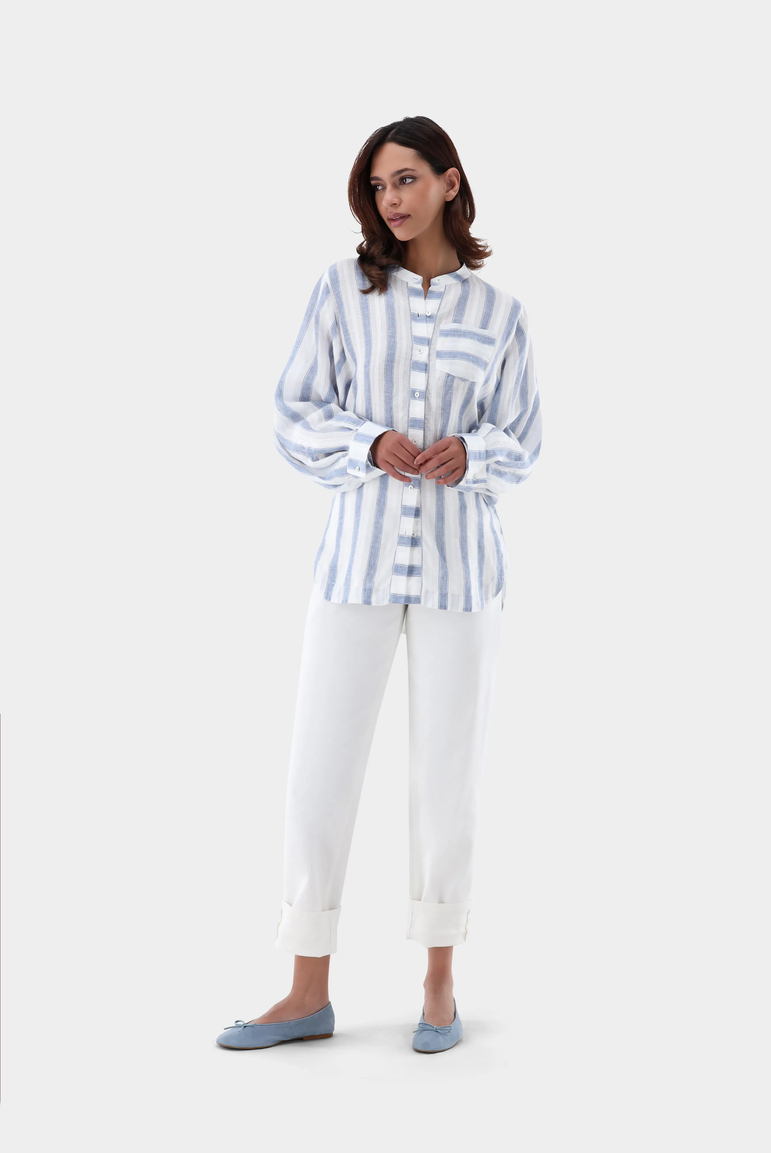 Gestreifte Oversize Bluse aus Leinen günstig online kaufen