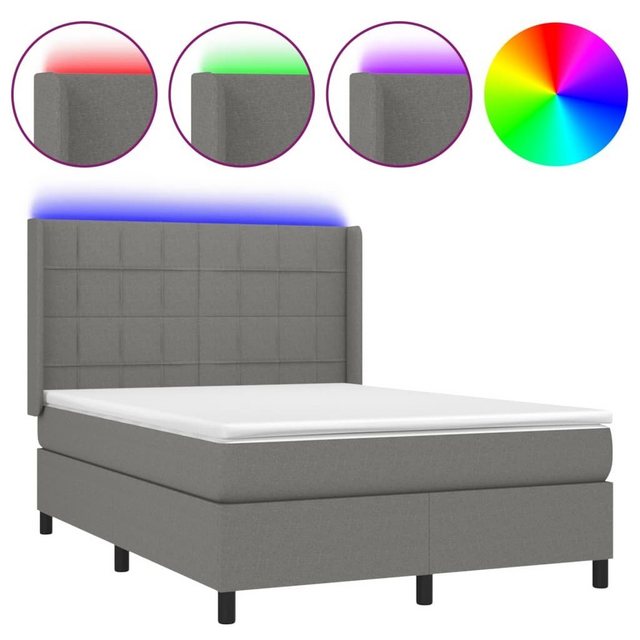 vidaXL Bettgestell Boxspringbett mit Matratze LED Dunkelgrau 140x200 cm Sto günstig online kaufen