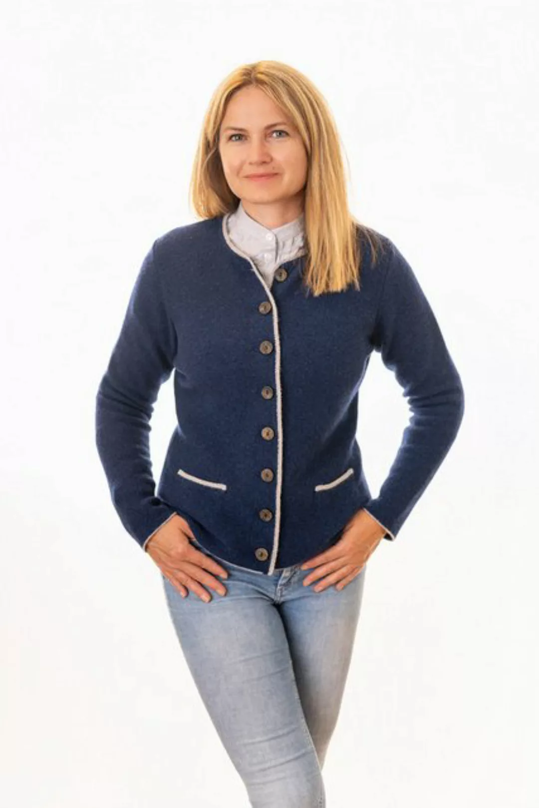 Pezzo D'oro Trachtenstrickjacke Trachtenjanker,Merinowolle, Farbe indigo mi günstig online kaufen