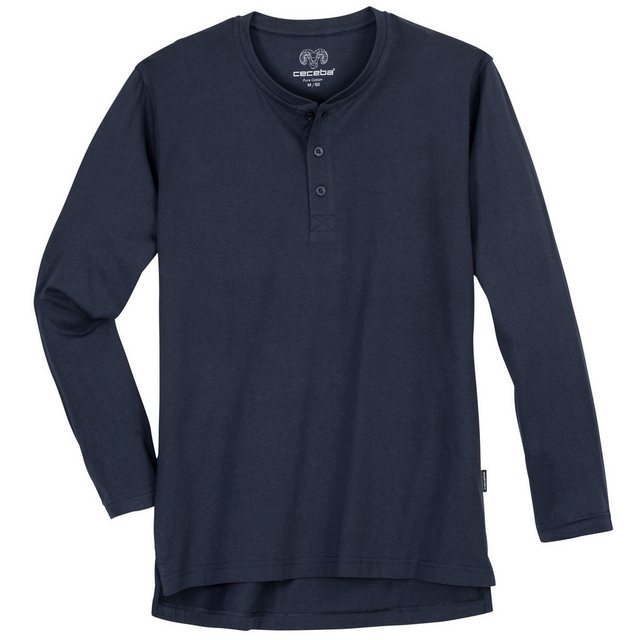 CECEBA Rundhalsshirt Ceceba Langarmshirt Übergröße navy Knopfleiste günstig online kaufen