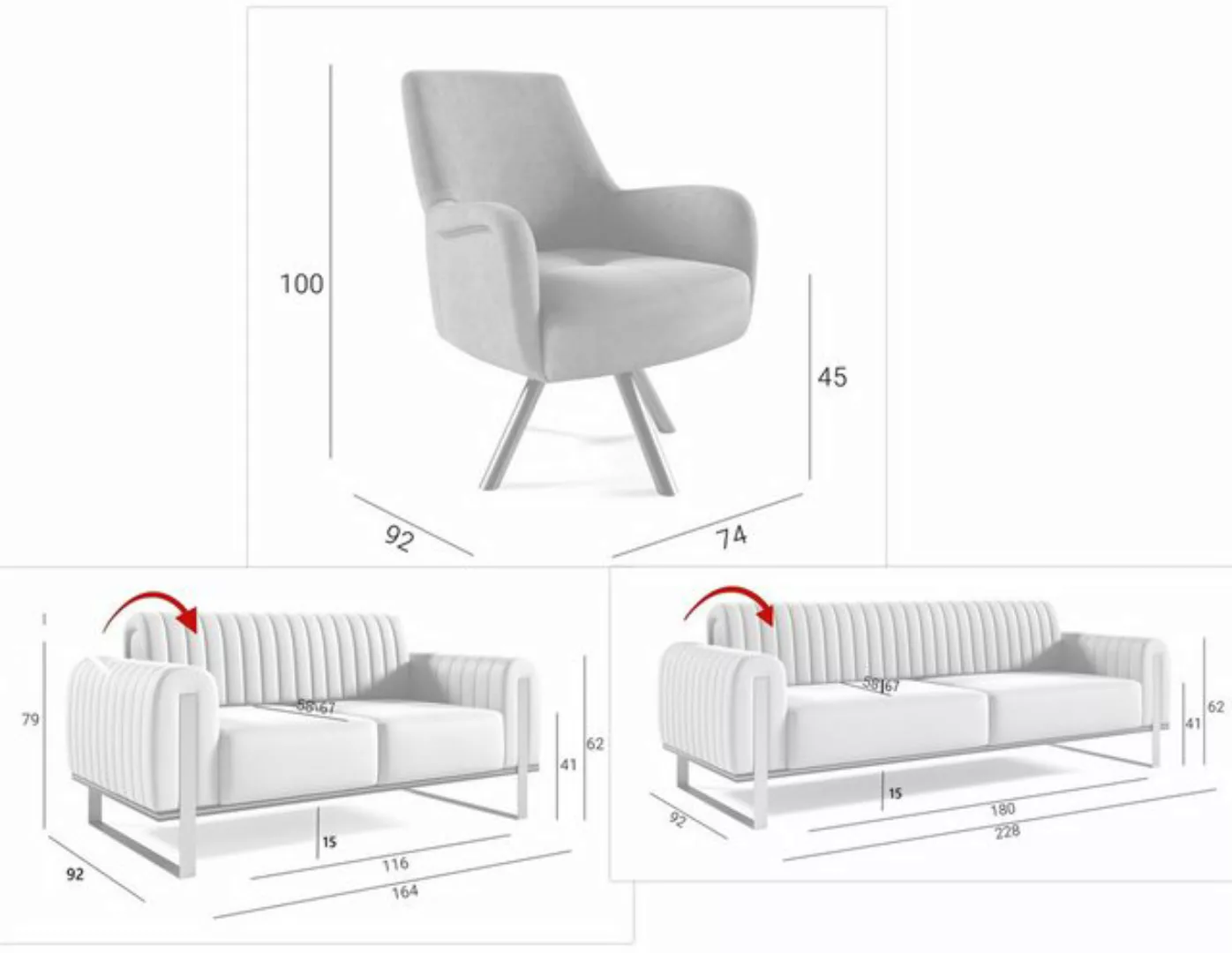 Fun Möbel Polstergarnitur Sofaset Designersofas VALERIE 3-2-1 in Stoff Elis günstig online kaufen