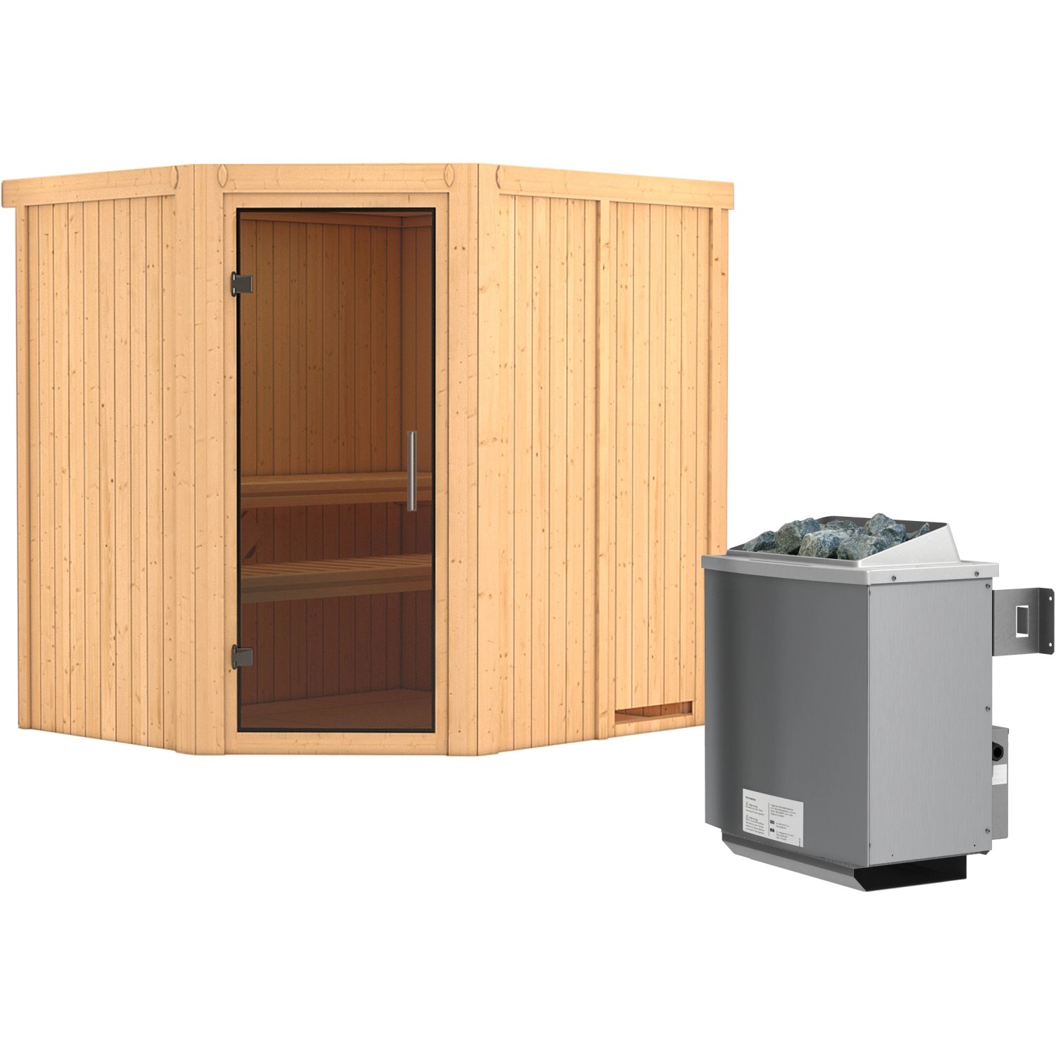Karibu Sauna-Set Swenna inkl. Ofen 9 kW mit integr. Steuerung, Tür Graphit günstig online kaufen