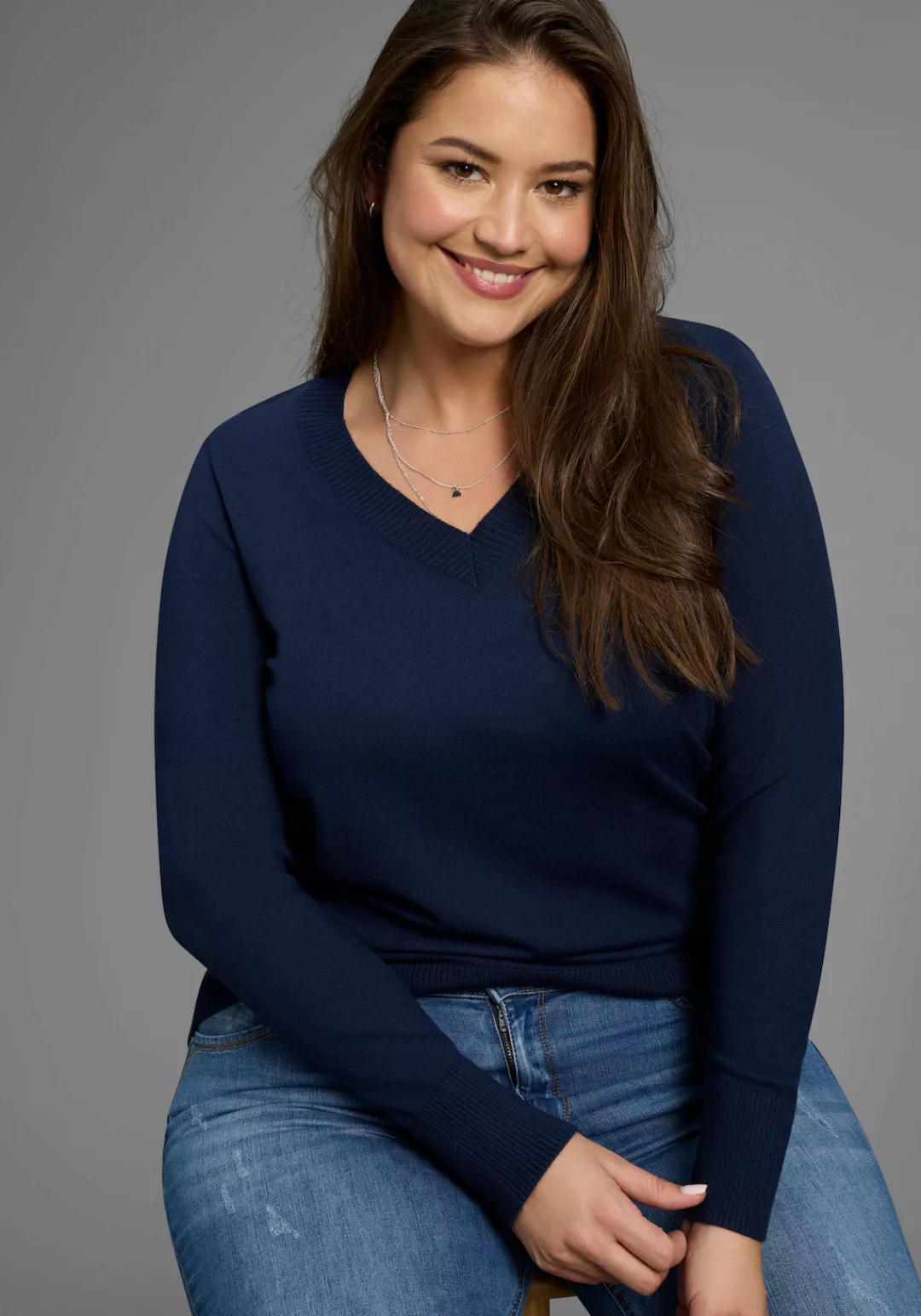 Laura Scott CURVE Strickpullover, mit V-Ausschnitt - GROSSE GRÖSSE günstig online kaufen