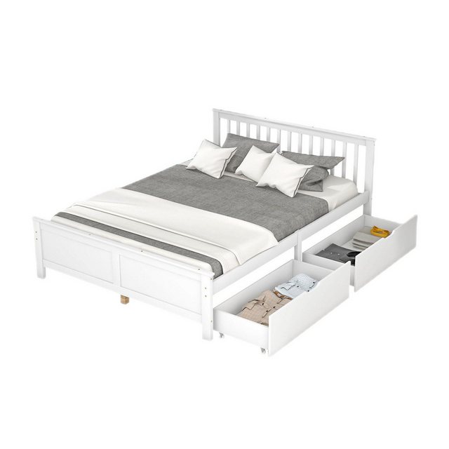 TavilaEcon Holzbett Doppelbett, Jugendbett, Erwachsenenbett, Weiß, mit 2 Sc günstig online kaufen